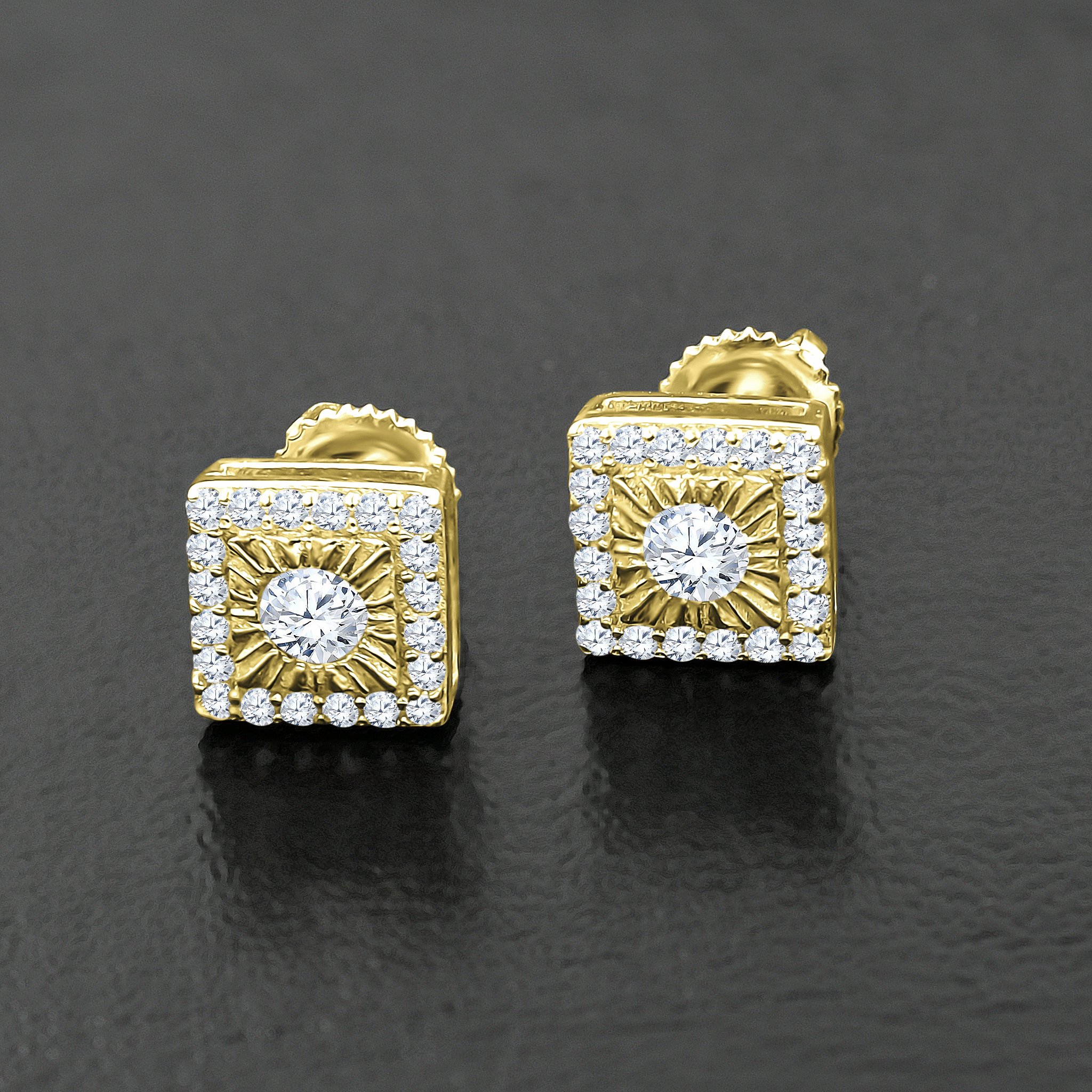 DELECTABLE Screw Back Earrings featuring 925 Sterling Silver and sparkling Cubic Zircon stones, elegantly designed with a rich gold rim.