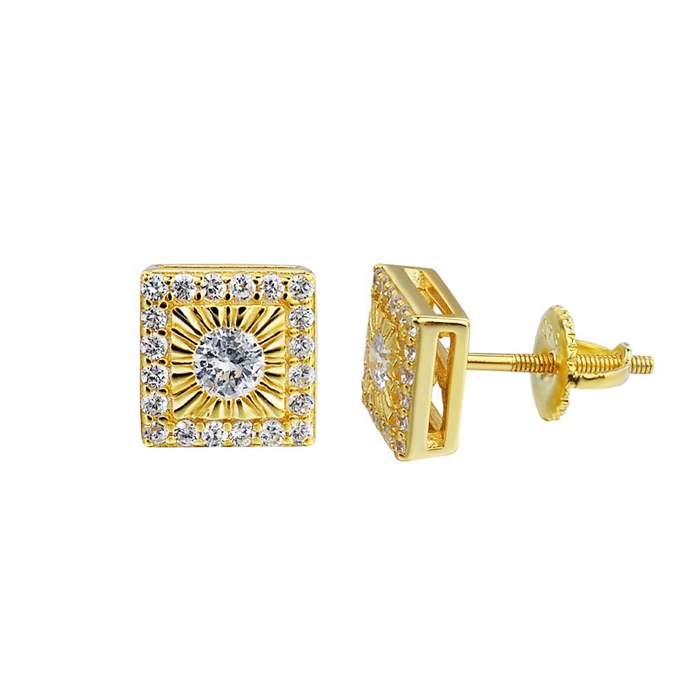 DELECTABLE Screw Back Earrings featuring 925 Sterling Silver and sparkling Cubic Zircon stones, elegantly designed with a rich gold rim.