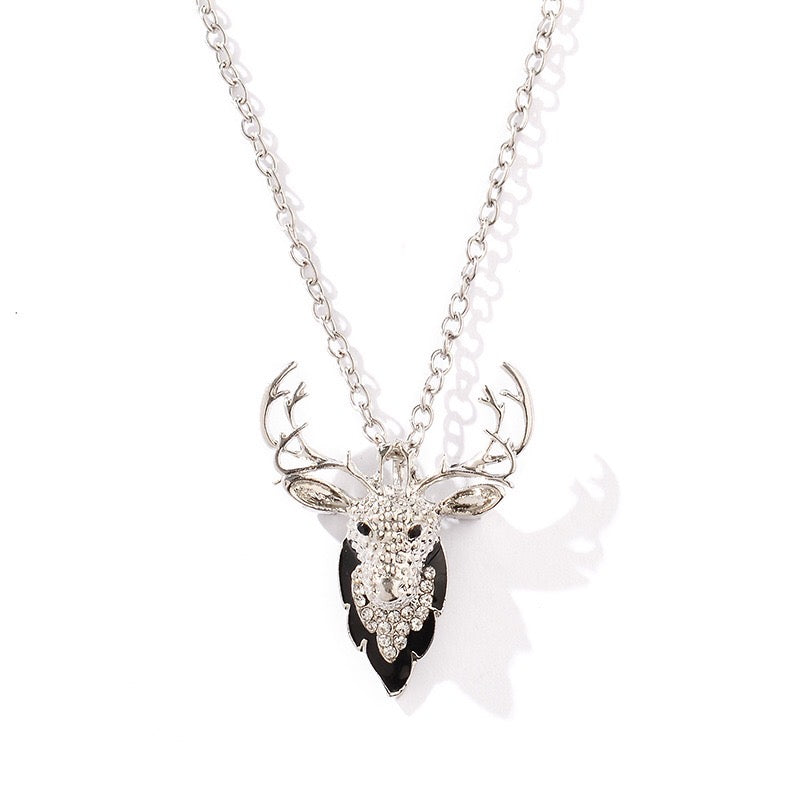 Elegant Deer dual-use brooch necklace made of alloy and rhinestones, showcasing its versatility as both a necklace and a brooch.