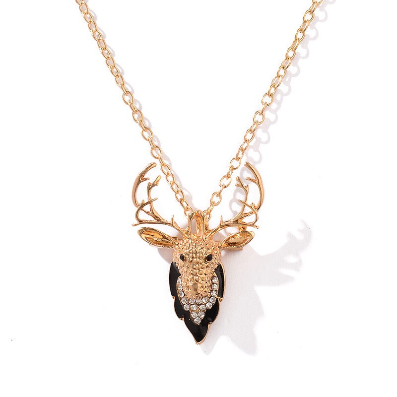 Elegant Deer dual-use brooch necklace made of alloy and rhinestones, showcasing its versatility as both a necklace and a brooch.