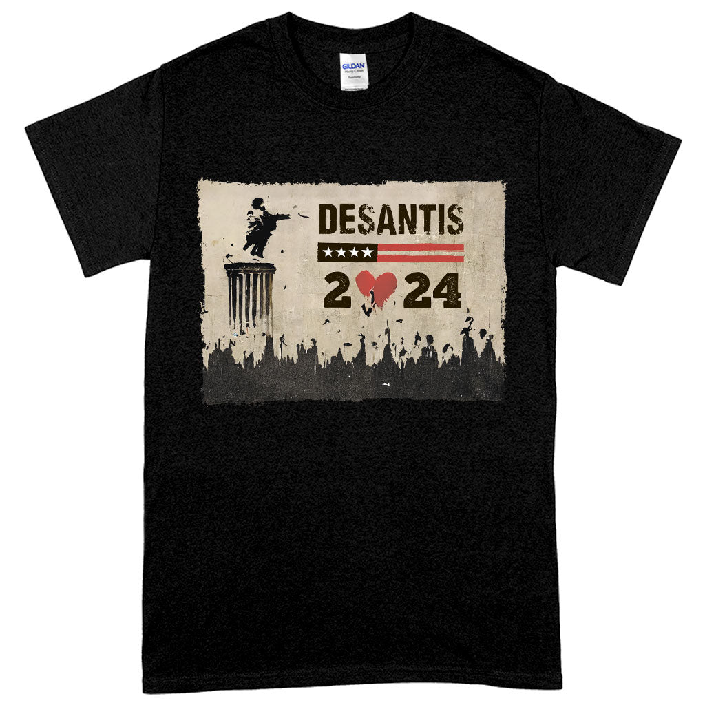 Desantis 2024 Heavy Cotton T-Shirt displayed on a mannequin, showcasing its graphic design and quality fabric.