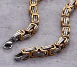 DEVIOUS Steel 8x8MM Byzantine Link Bundle featuring a 24-inch chain and 8.75-inch bracelet in various elegant platings.