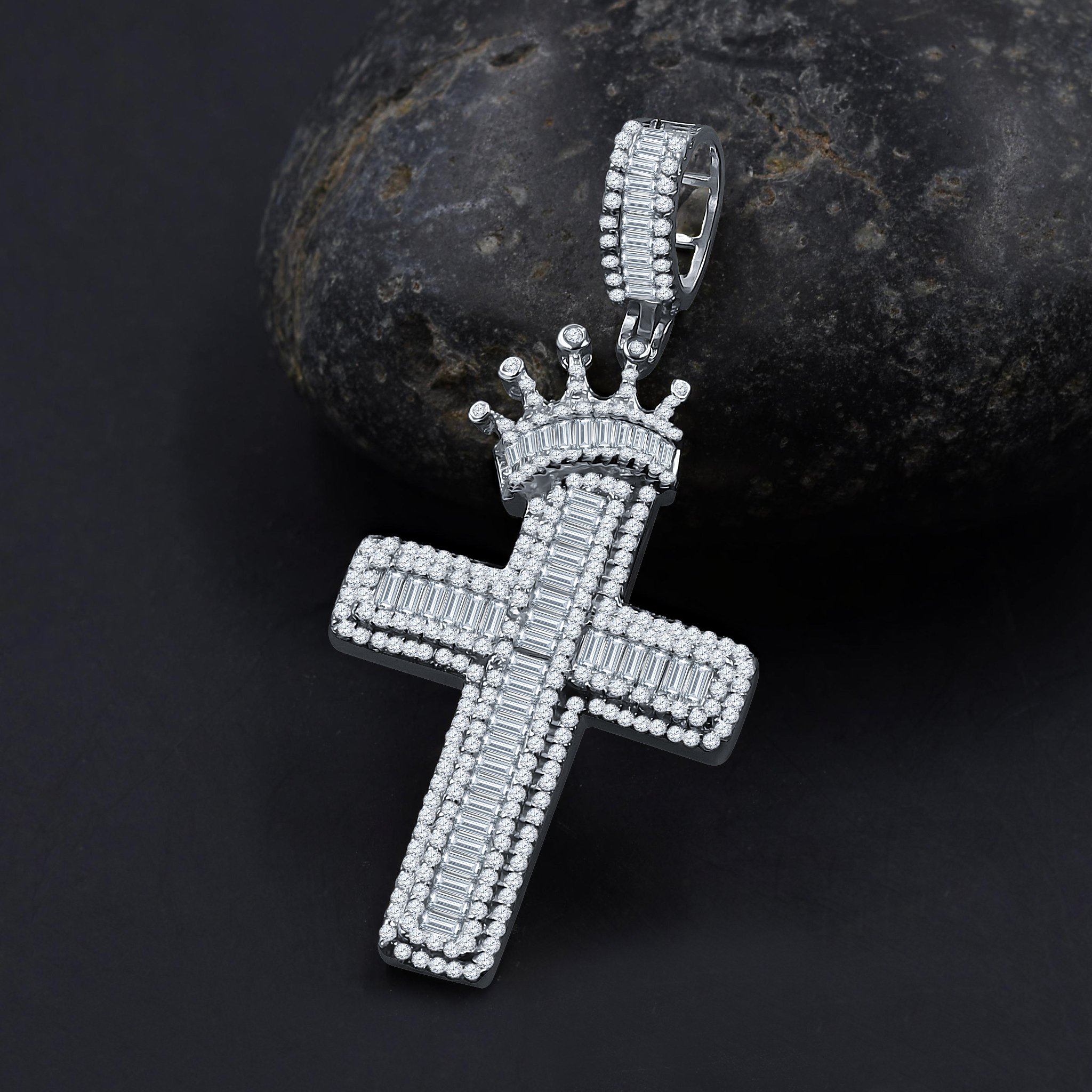 DEVOUT Silver Pendant featuring a cross design with a crown, adorned with cubic zircon stones, crafted from 925 sterling silver.