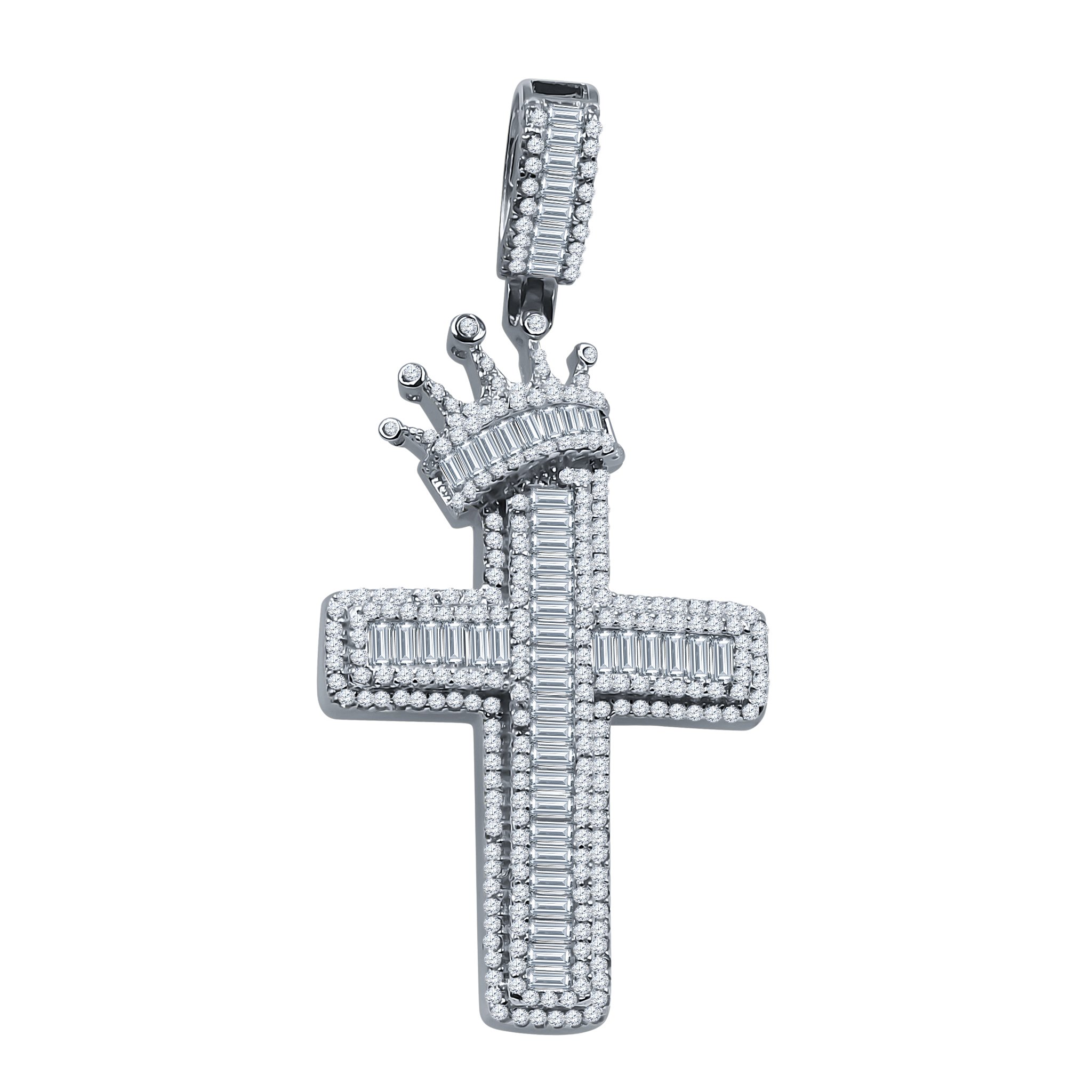 DEVOUT Silver Pendant featuring a cross design with a crown, adorned with cubic zircon stones, crafted from 925 sterling silver.