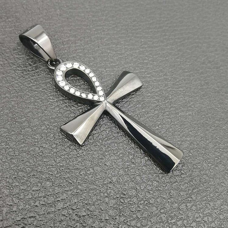 DEVOUT Steel Pendant featuring a cross design embellished with cubic zirconia, showcasing its elegant craftsmanship.