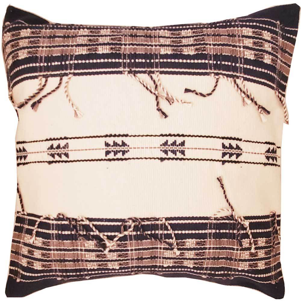 Dhurrie Cotton Fabric Cushion Cover with two-tone tassel accents, measuring 16 x 16 inches, ideal for modern home decor.