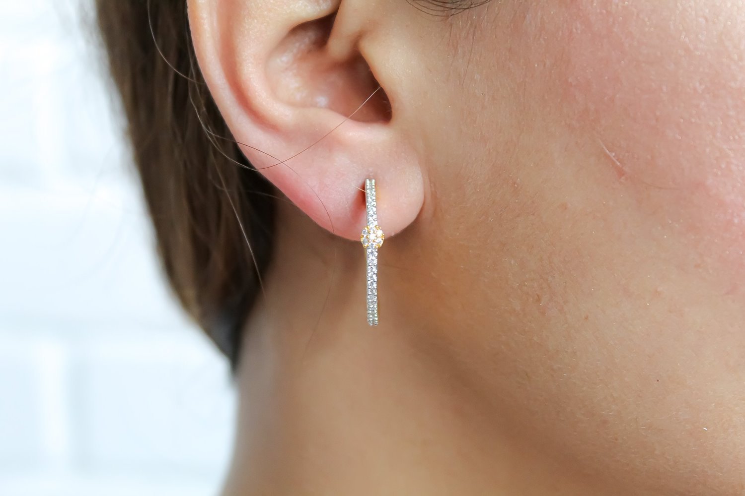 Elegant Diagonal Hoop Earrings in gold, rose gold, and black, featuring sparkling zircon stones, perfect for any occasion.