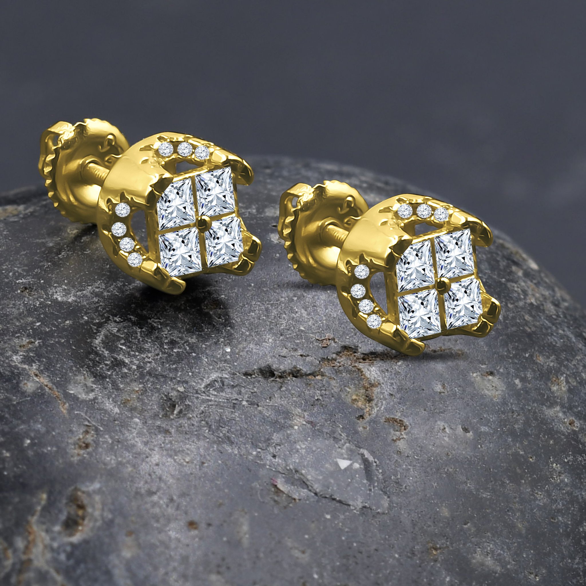 A pair of elegant Diamante Screw Back earrings featuring shiny cubic zirconia stones set in a gold-colored brass copper metal frame.