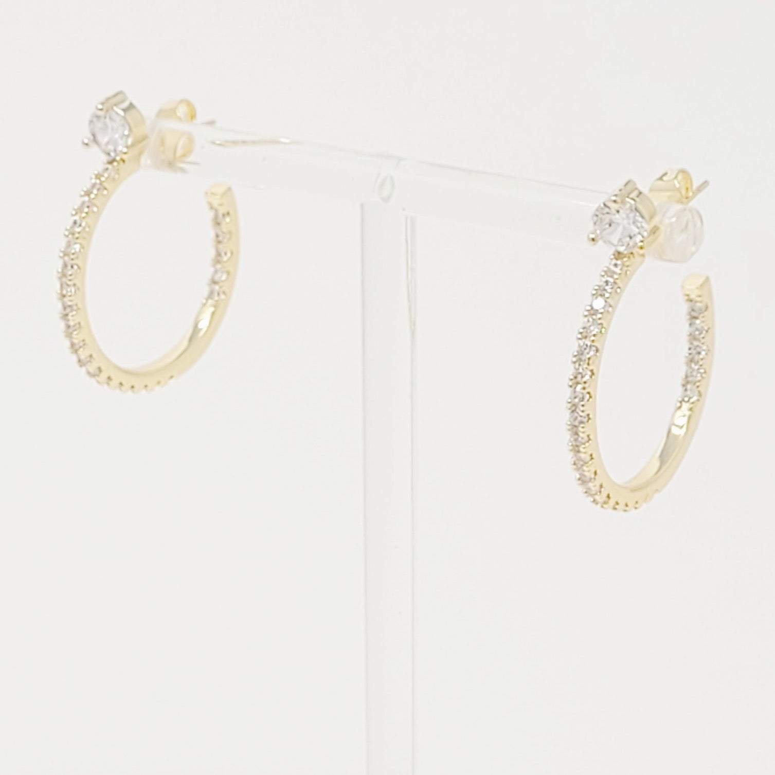 Stylish Diamond On Top Hoop Earrings featuring 18K gold plating and sparkling cubic zirconia, perfect for any occasion.