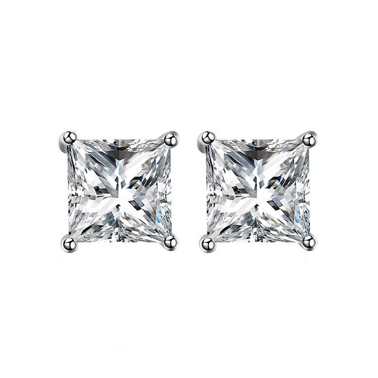 A set of five pairs of diamond stud earrings in various sizes, featuring sterling silver and sparkling cubic zirconia.