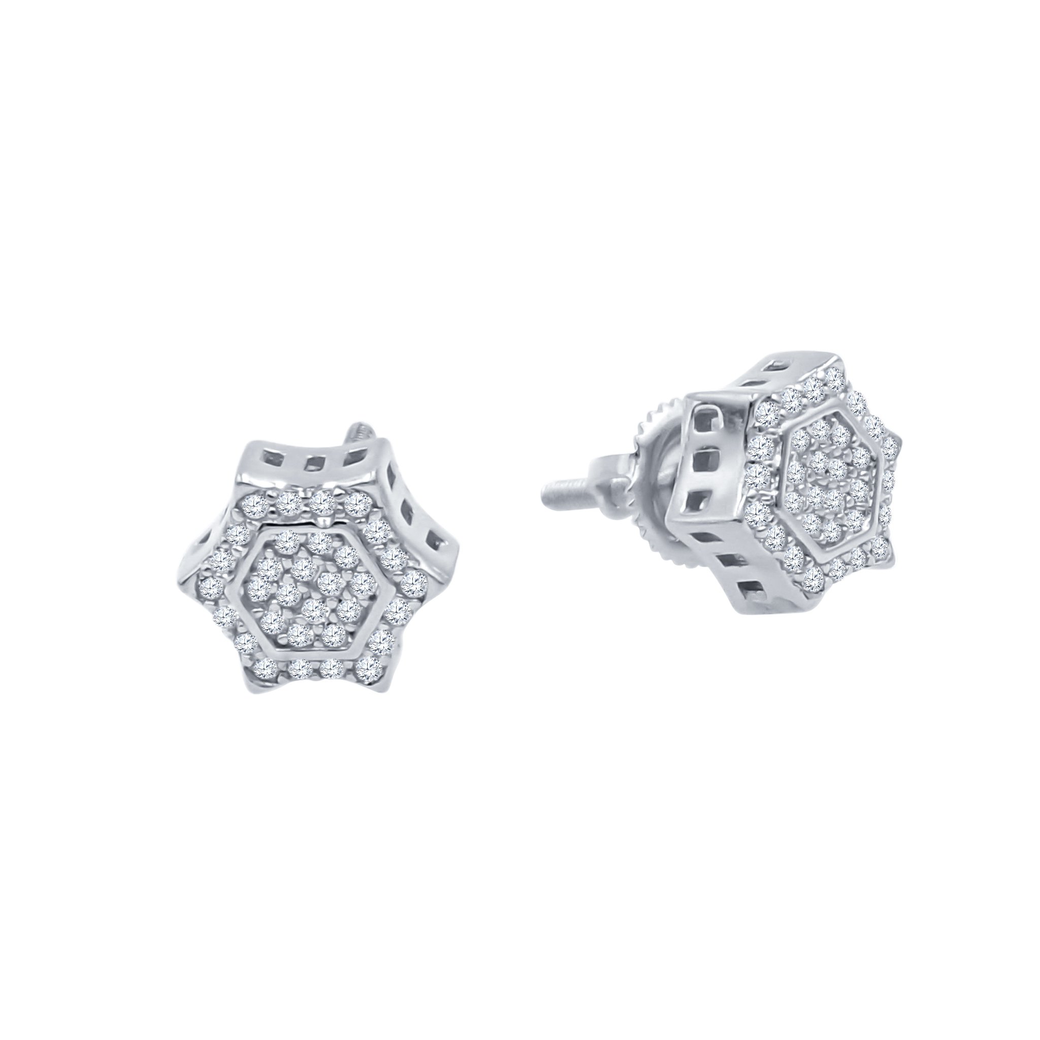 Diaphanous Screw Back Earrings featuring white zircon gemstones and gold-inlaid design, showcasing modern elegance.