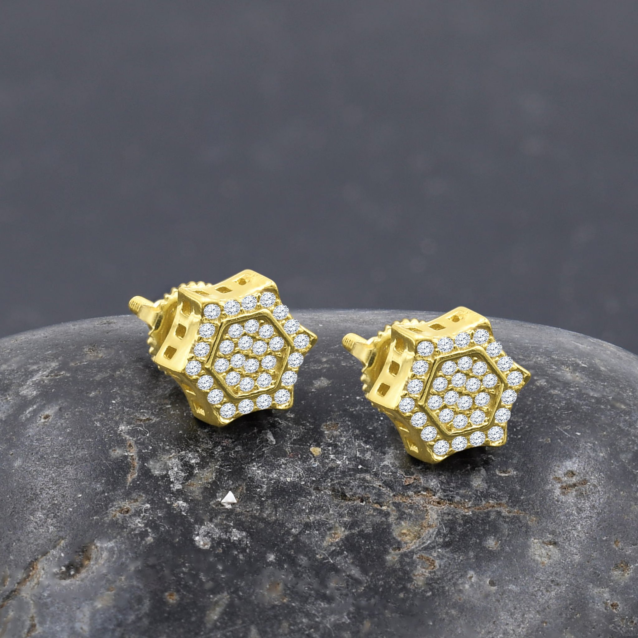 Diaphanous Screw Back Earrings featuring white zircon gemstones in a modern geometric design, crafted from brass copper metal.