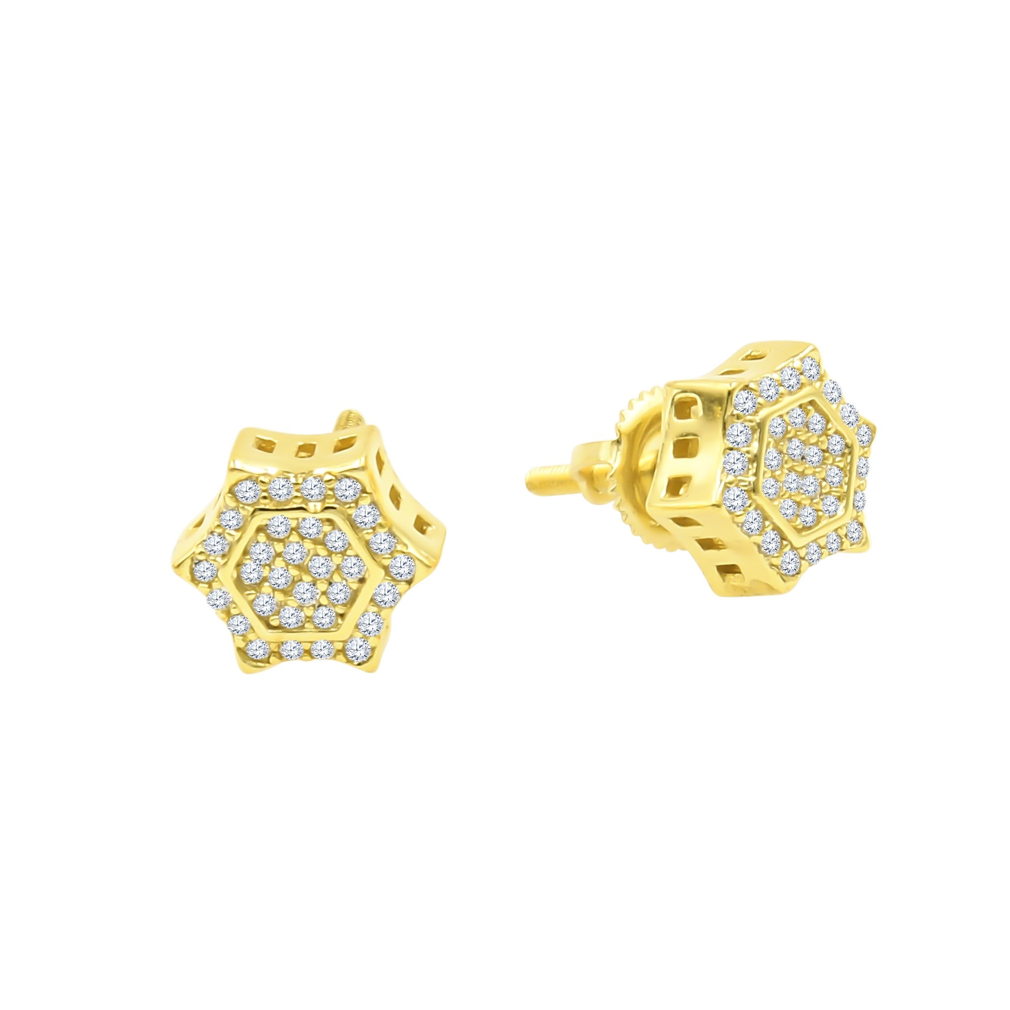 Diaphanous Screw Back Earrings featuring white zircon gemstones in a modern geometric design, crafted from brass copper metal.