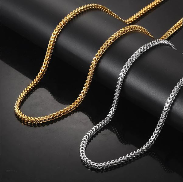 DIEHARD 5x5MM Steel Franco chain in high gloss finish, showcasing its solid steel construction and lobster lock clasp.