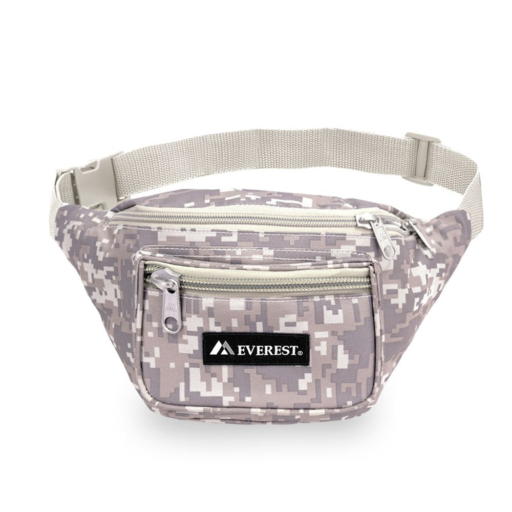 Digital Camo Waist Pack made of clear vinyl, featuring three zippered compartments and a snap waist buckle, ideal for security and sporting events.