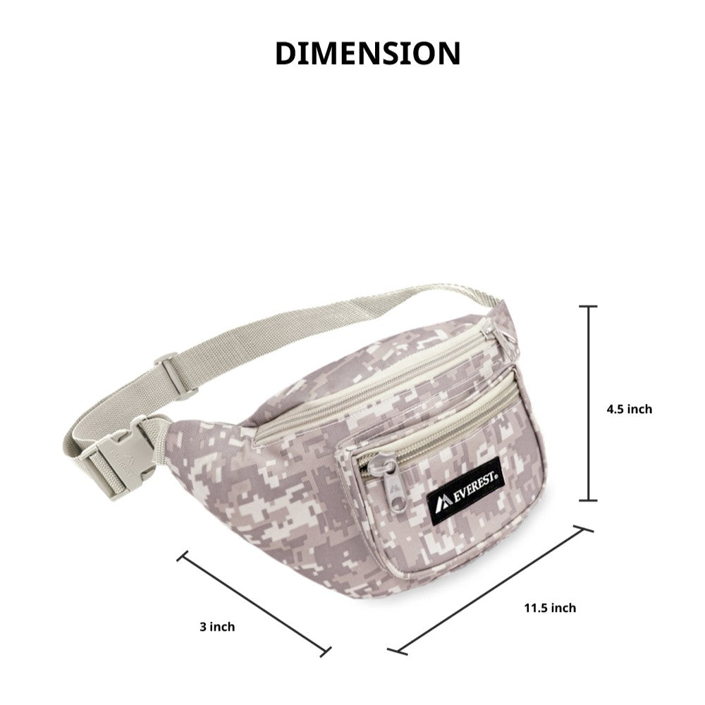 Digital Camo Waist Pack made of clear vinyl, featuring three zippered compartments and a snap waist buckle, ideal for security and sporting events.