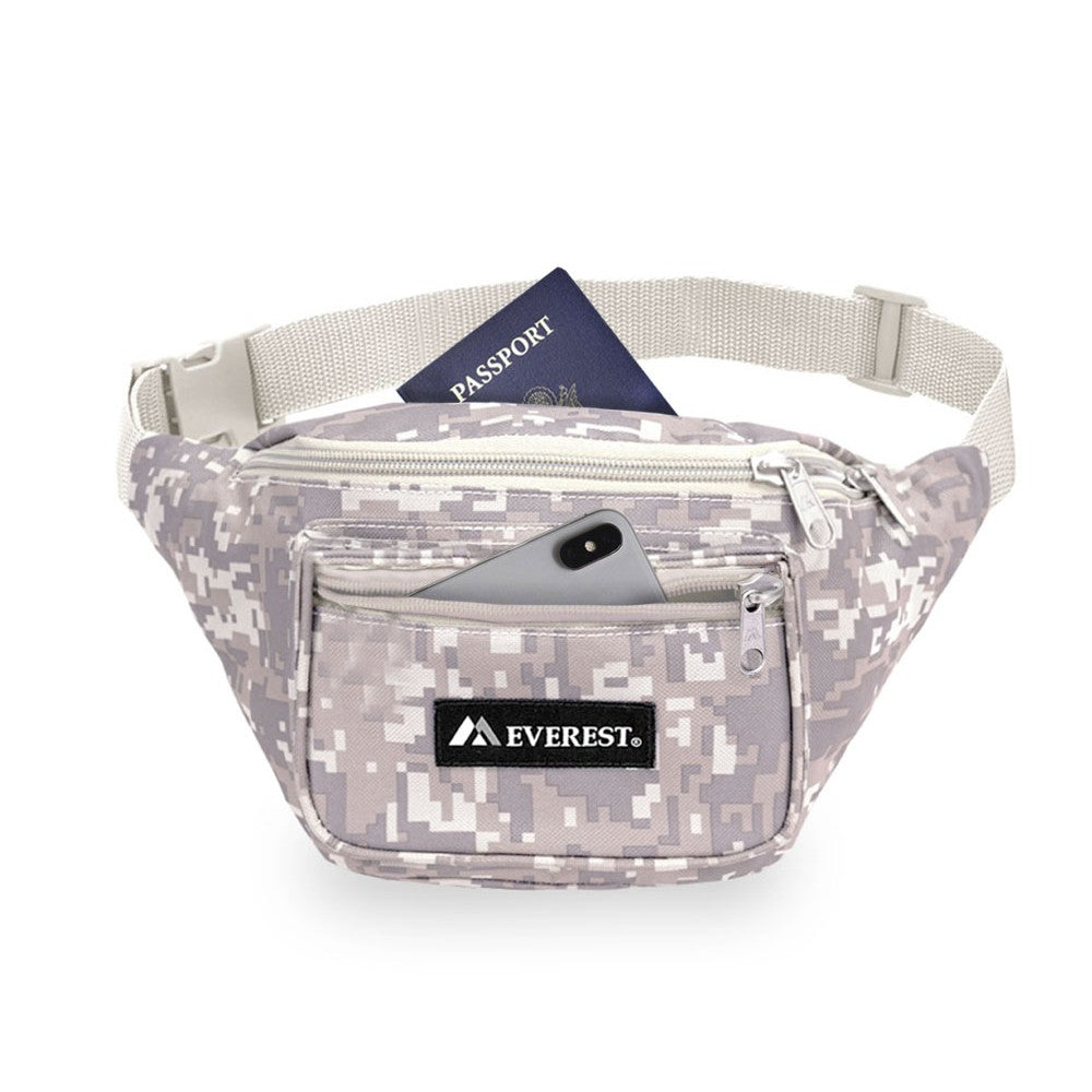 Digital Camo Waist Pack made of clear vinyl, featuring three zippered compartments and a snap waist buckle, ideal for security and sporting events.