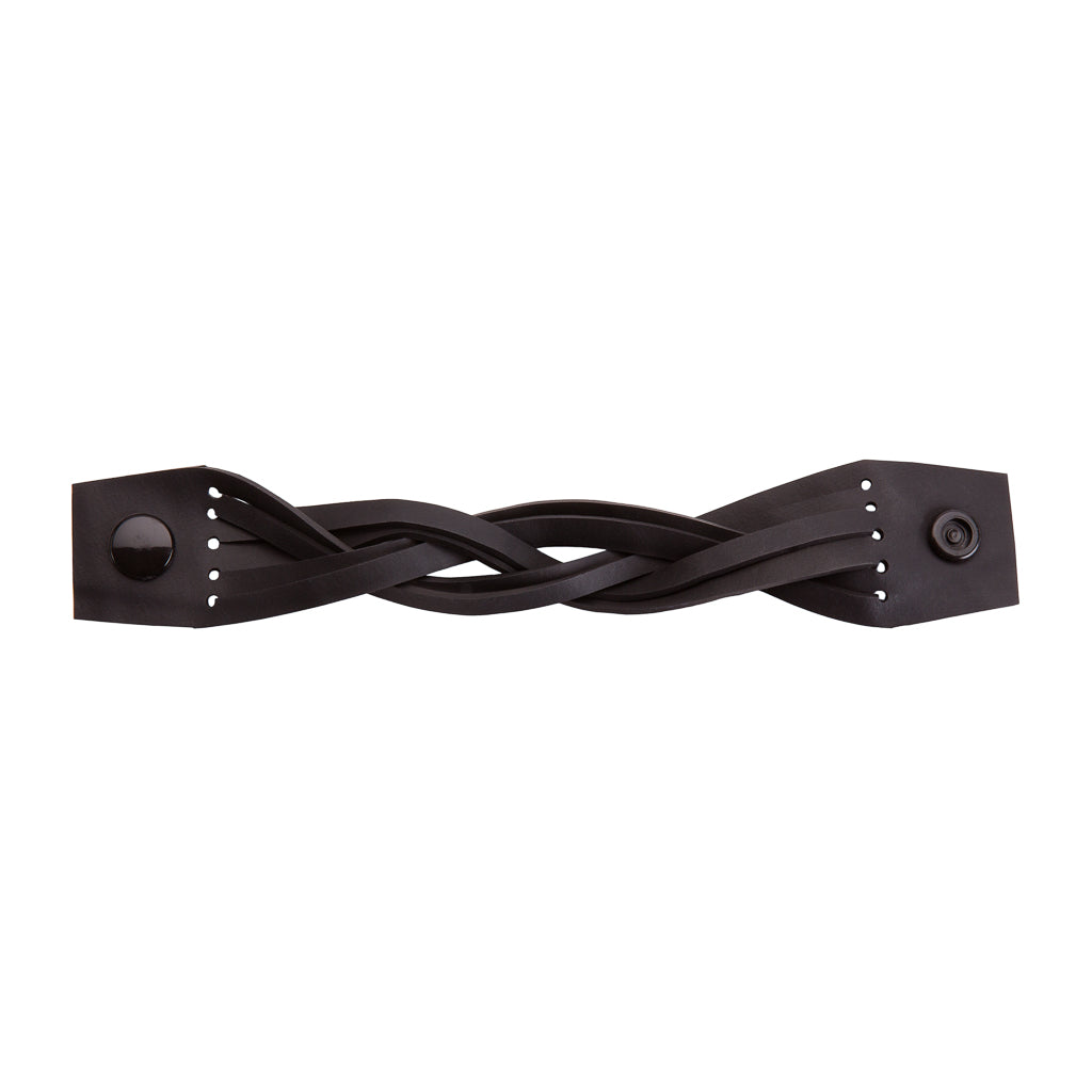 Dimension Recycled Rubber Bracelet featuring a plaited design made from reclaimed tyre inner tubes, showcasing its unique texture and eco-friendly craftsmanship.