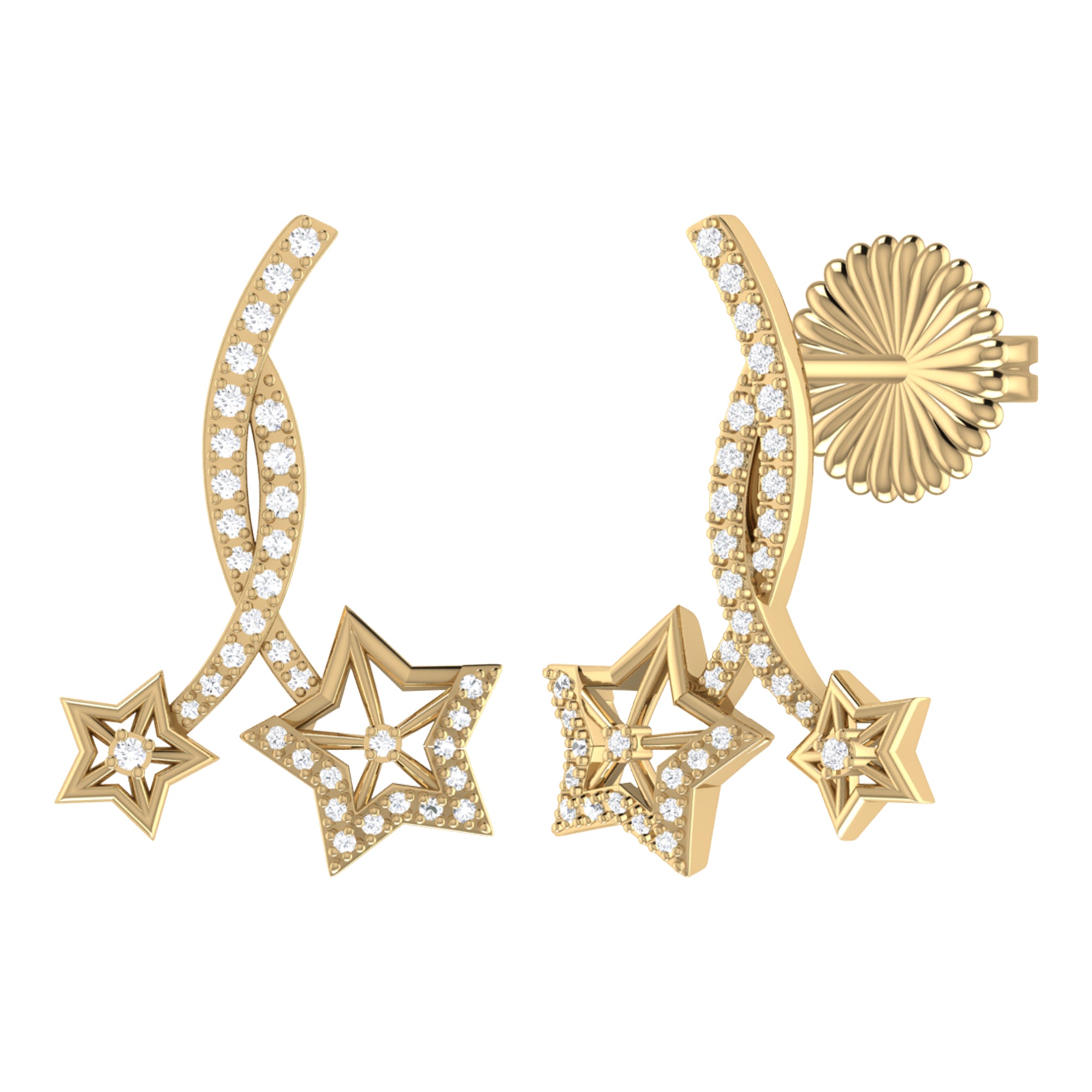 Divergent Stars Diamond Twist Earrings in 14K Gold Vermeil, showcasing genuine diamonds set in a unique twist design.