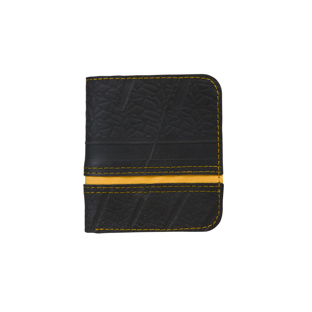 Dody Slimline Inner Tube Wallet showcasing unique recycled rubber texture and vibrant stitching, available in multiple colors.