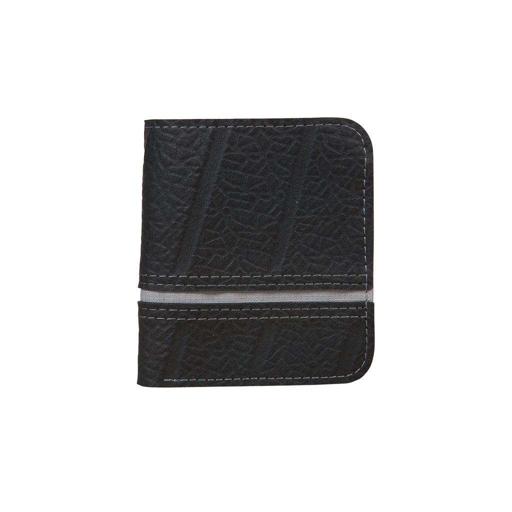 Dody Slimline Inner Tube Wallet showcasing unique recycled rubber texture and vibrant stitching, available in multiple colors.