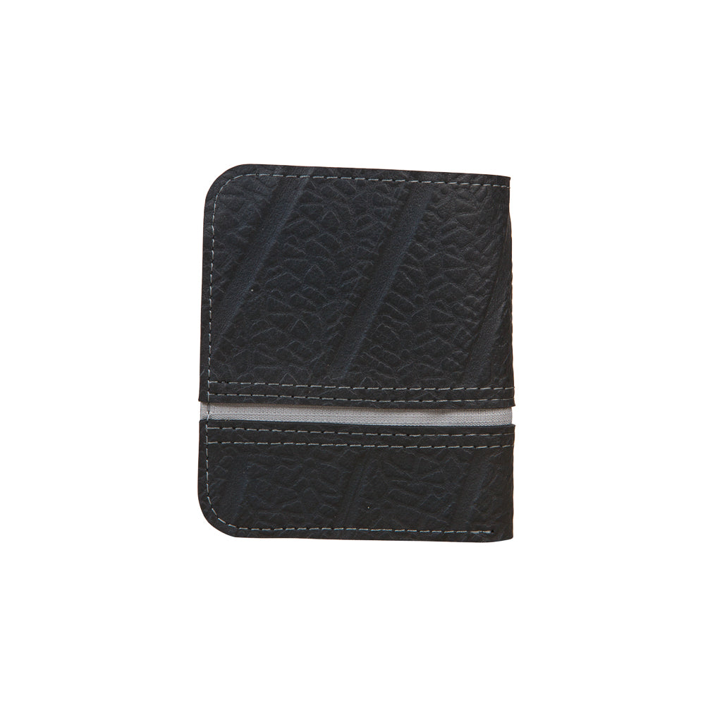 Dody Slimline Inner Tube Wallet showcasing unique recycled rubber texture and vibrant stitching, available in multiple colors.