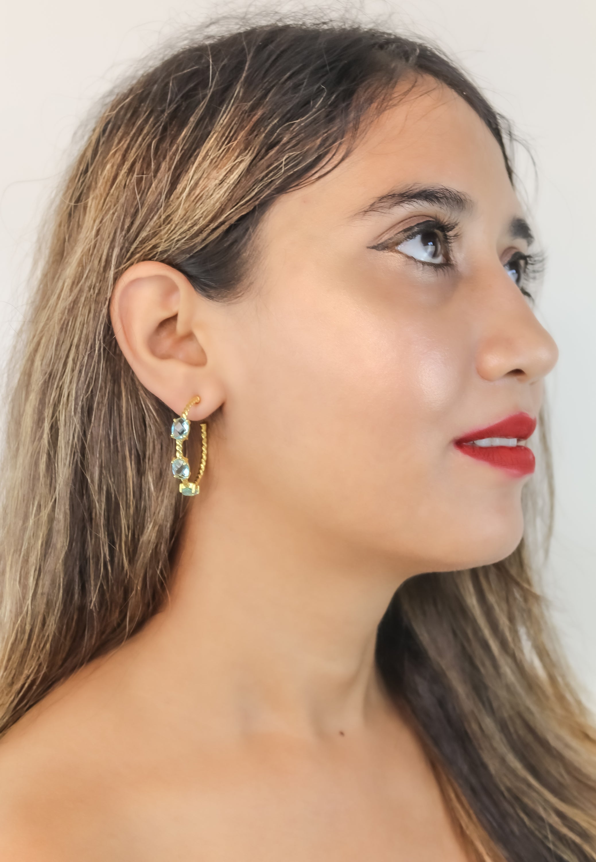 Elegant Doha Earrings featuring 18K gold plating and natural semi-precious stones, designed for pierced ears.