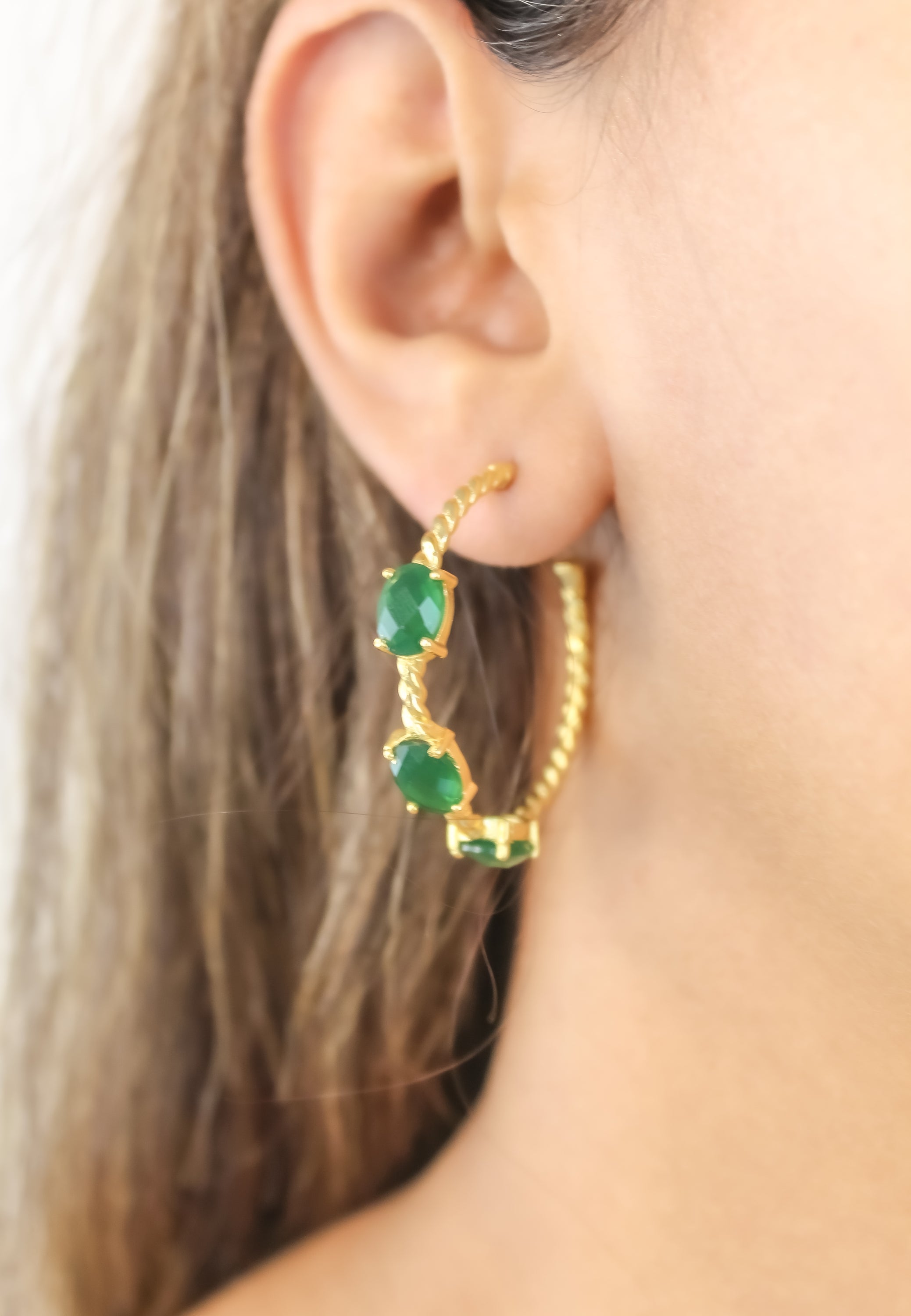 Elegant Doha Earrings featuring 18K gold plating and natural semi-precious stones, designed for pierced ears.