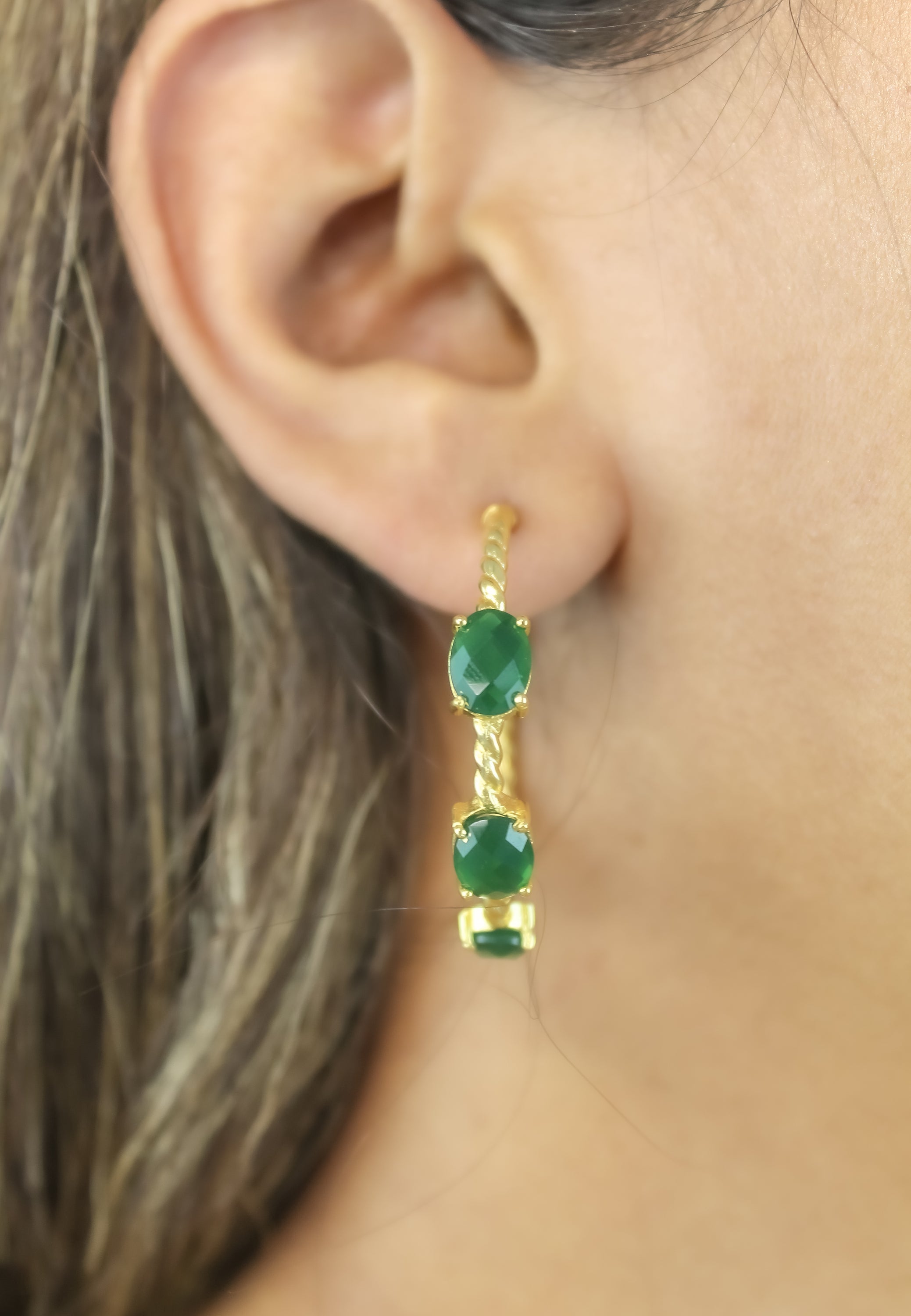 Elegant Doha Earrings featuring 18K gold plating and natural semi-precious stones, designed for pierced ears.