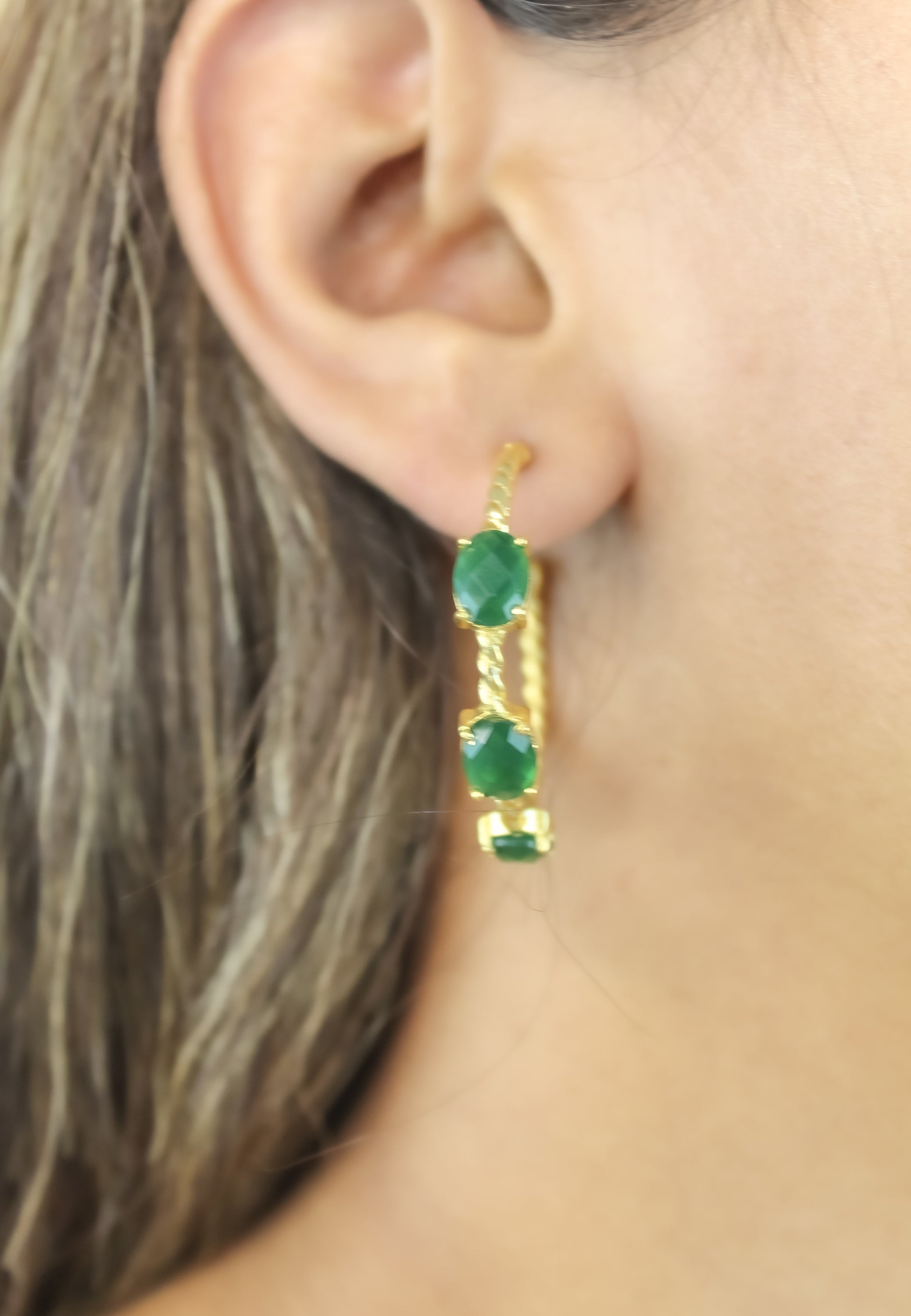 Elegant Doha Earrings featuring 18K gold plating and natural semi-precious stones, designed for pierced ears.