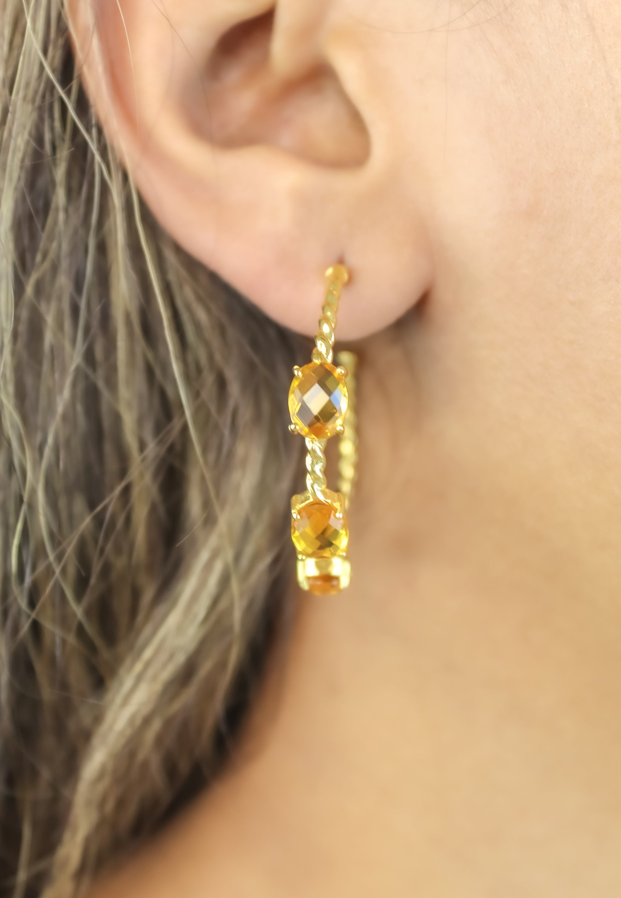 Elegant Doha Earrings featuring 18K gold plating and natural semi-precious stones, designed for pierced ears.