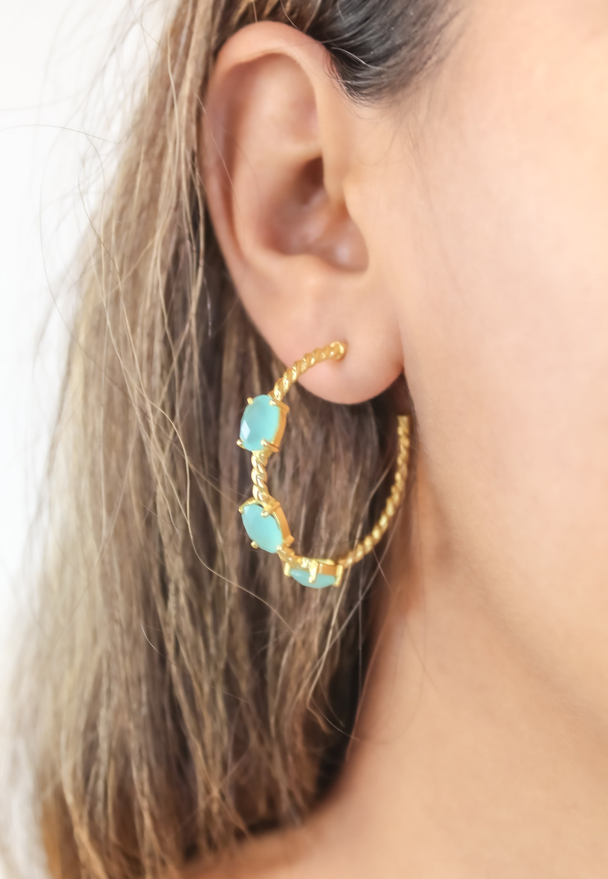 Elegant Doha Earrings featuring 18K gold plating and natural semi-precious stones, designed for pierced ears.