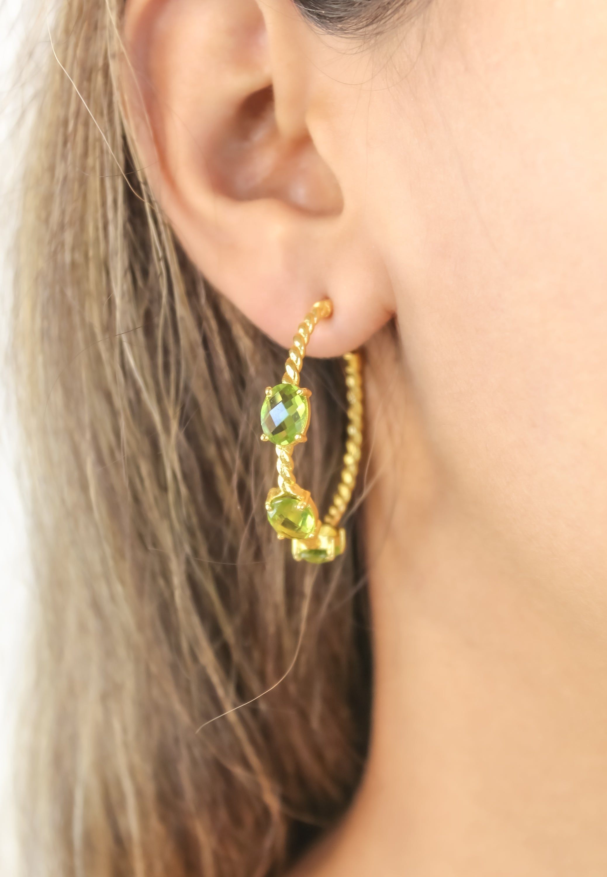 Elegant Doha Earrings featuring 18K gold plating and natural semi-precious stones, designed for pierced ears.