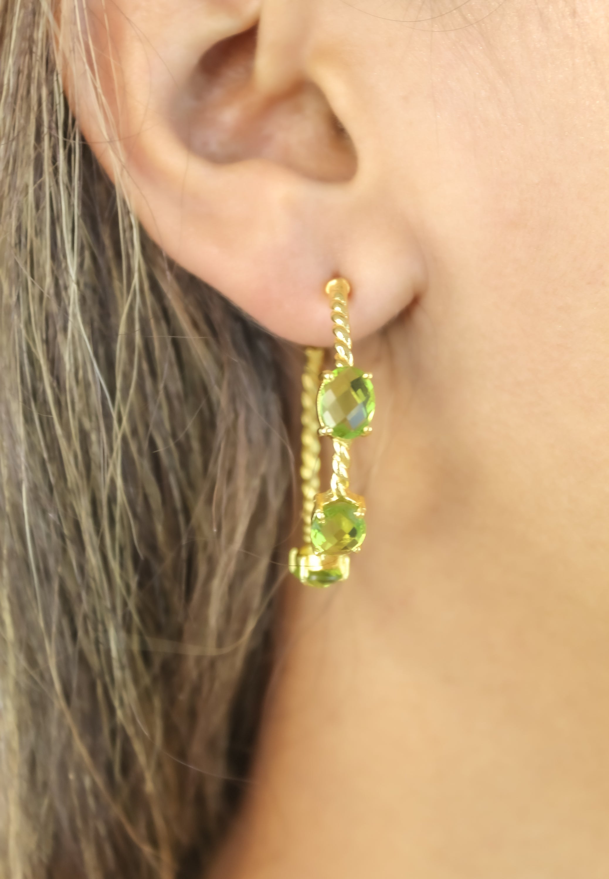 Elegant Doha Earrings featuring 18K gold plating and natural semi-precious stones, designed for pierced ears.