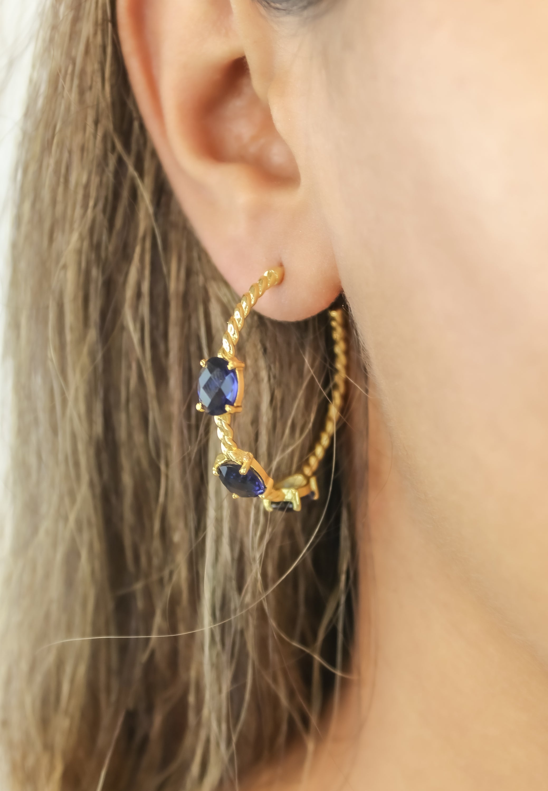 Elegant Doha Earrings featuring 18K gold plating and natural semi-precious stones, designed for pierced ears.