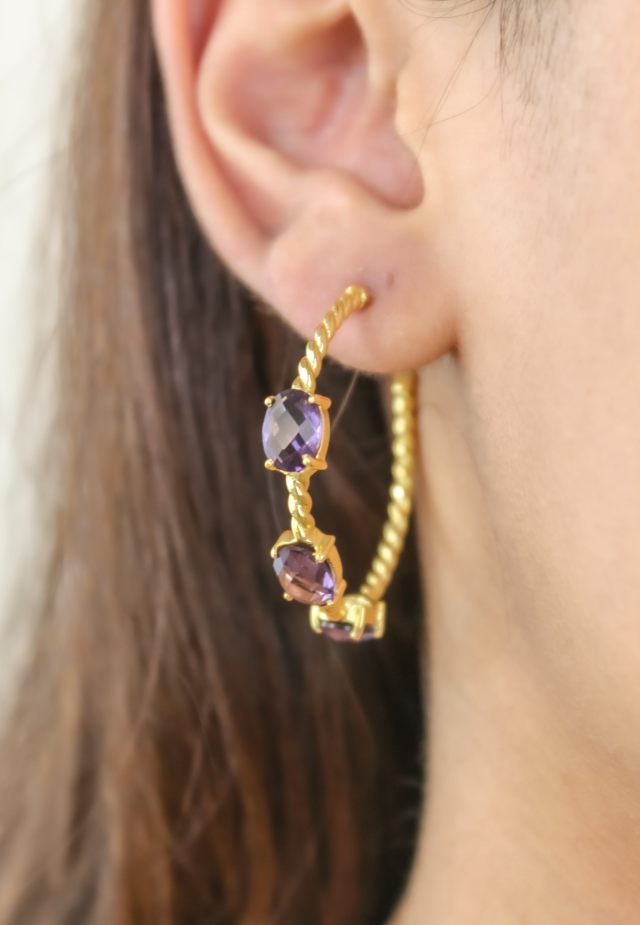 Elegant Doha Earrings featuring 18K gold plating and natural semi-precious stones, designed for pierced ears.