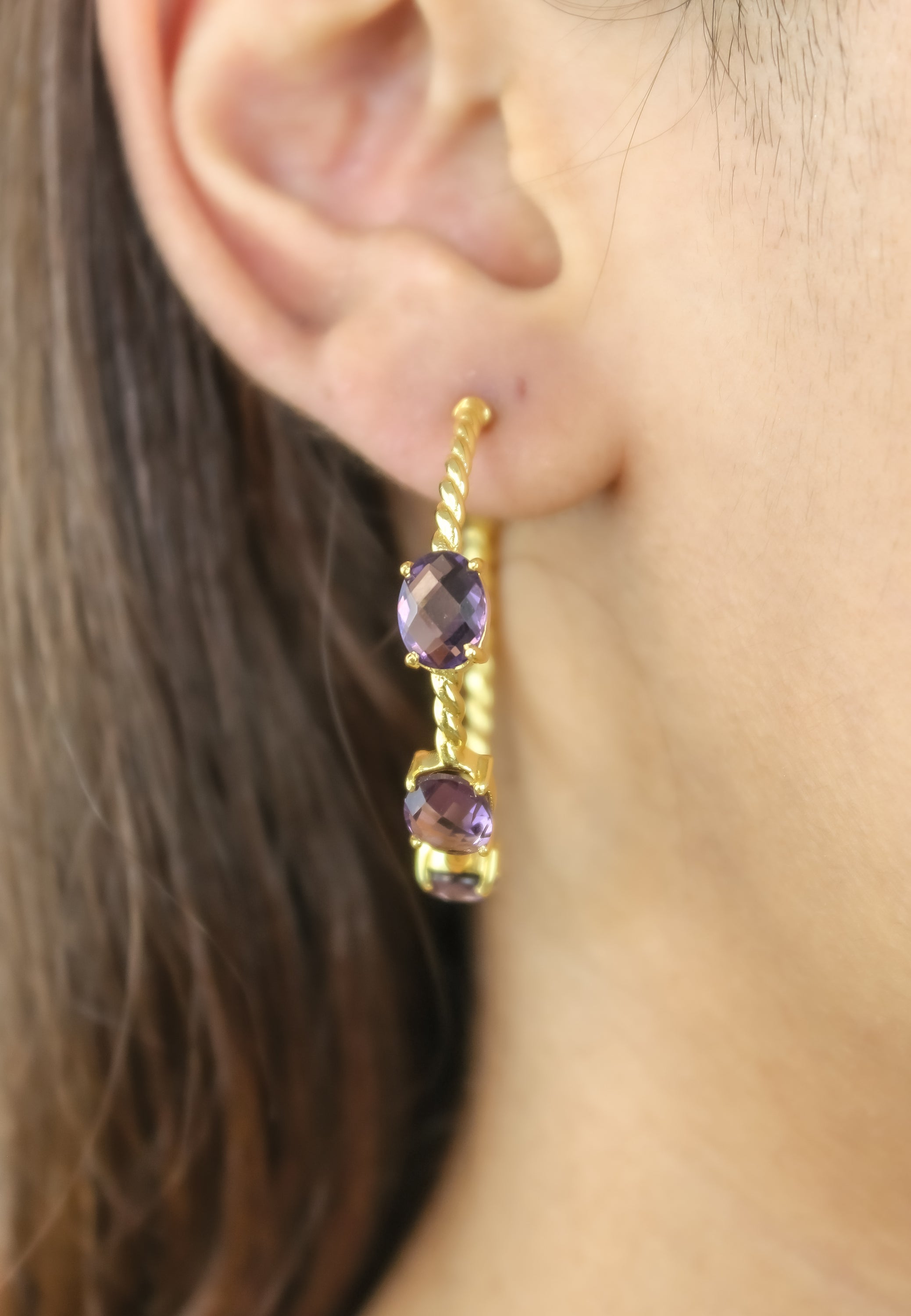 Elegant Doha Earrings featuring 18K gold plating and natural semi-precious stones, designed for pierced ears.