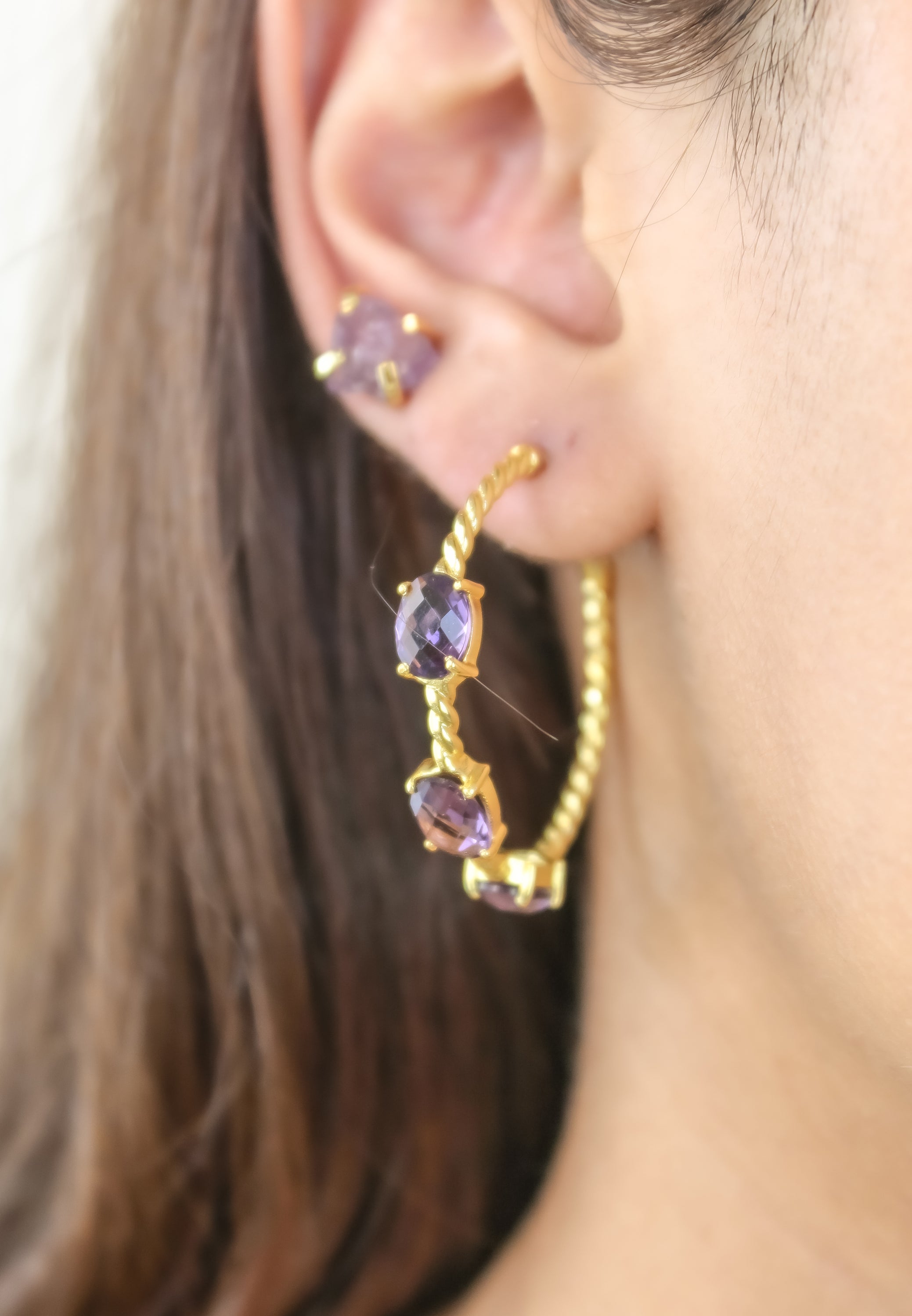 Elegant Doha Earrings featuring 18K gold plating and natural semi-precious stones, designed for pierced ears.