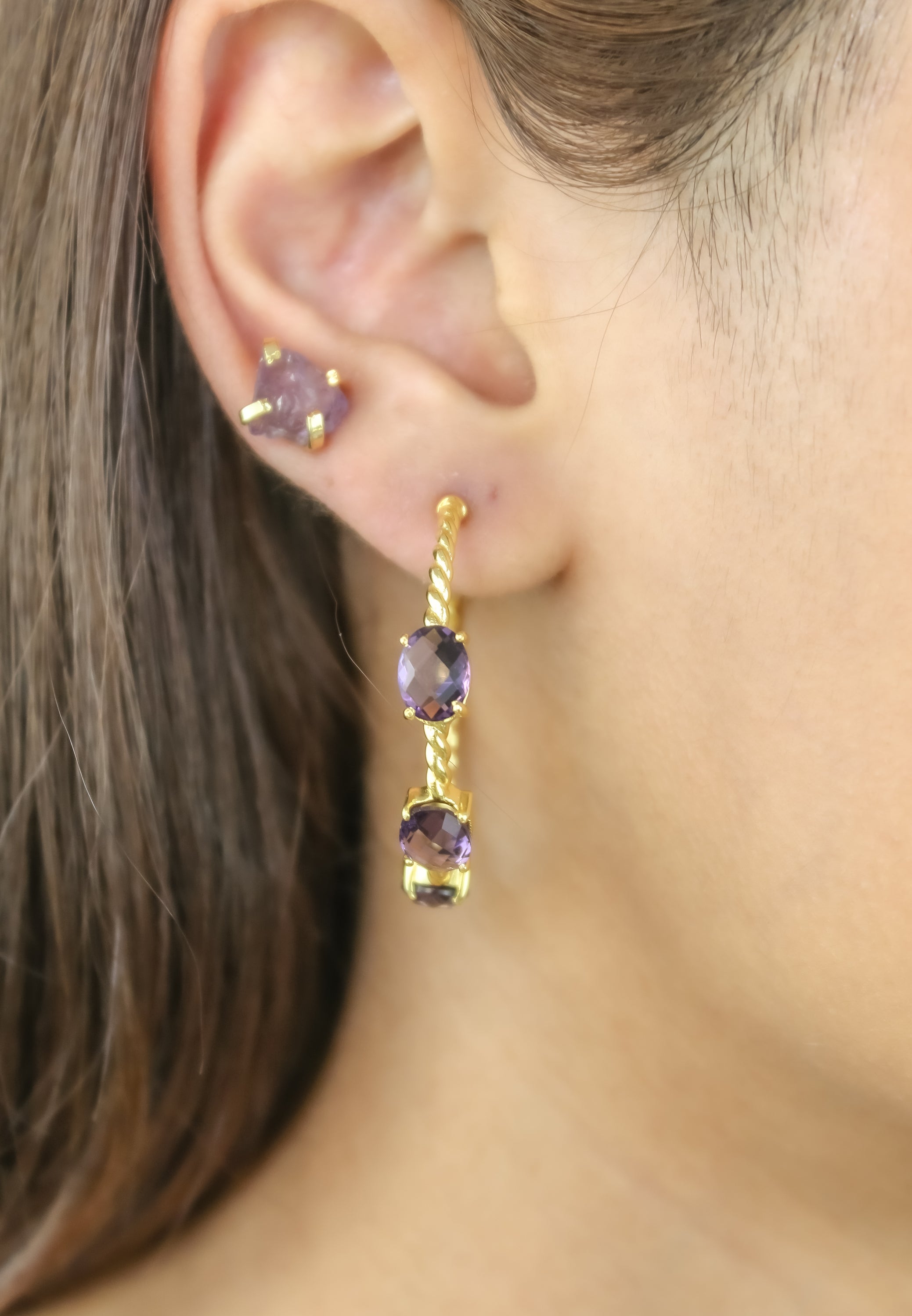 Elegant Doha Earrings featuring 18K gold plating and natural semi-precious stones, designed for pierced ears.