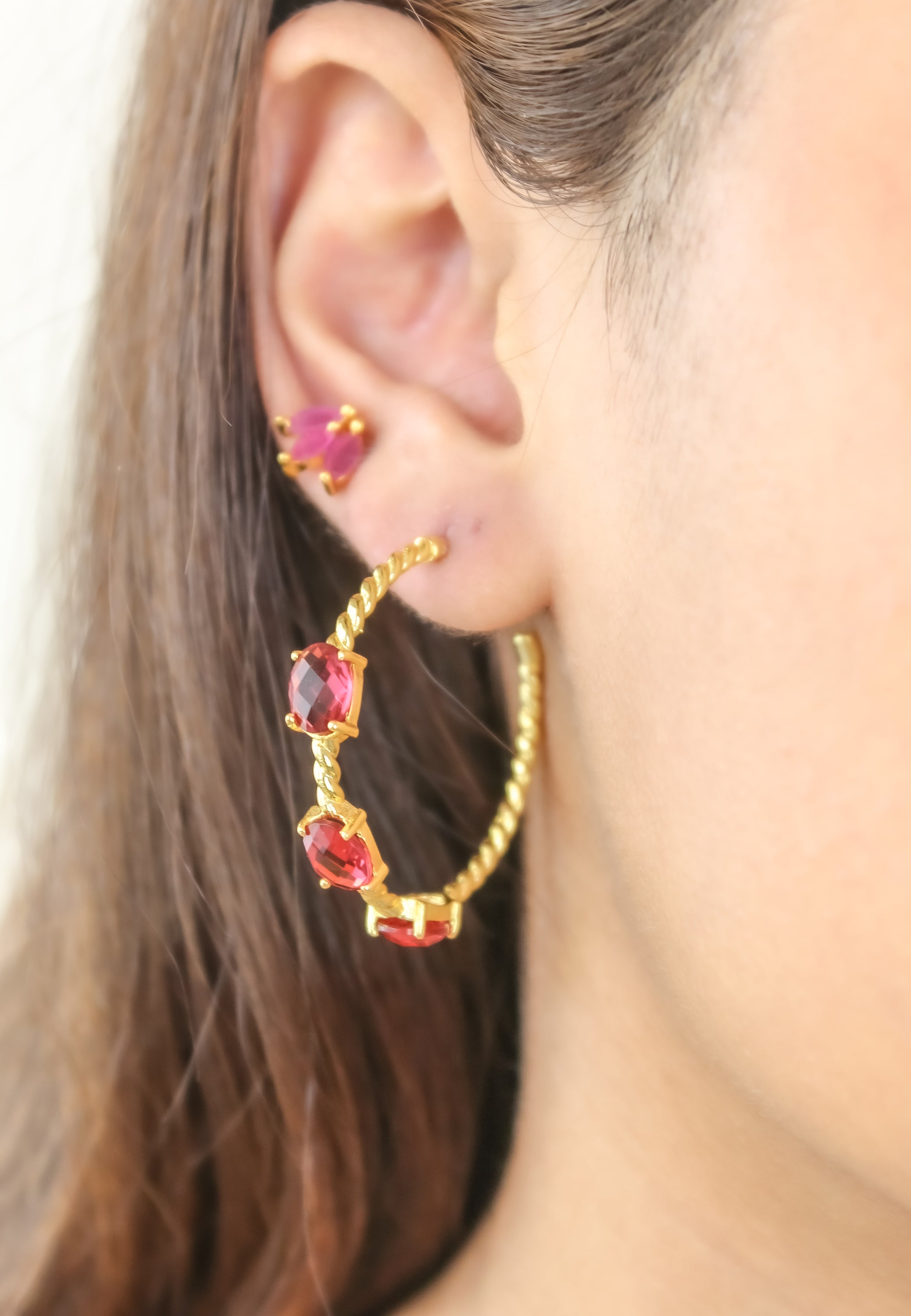 Elegant Doha Earrings featuring 18K gold plating and natural semi-precious stones, designed for pierced ears.