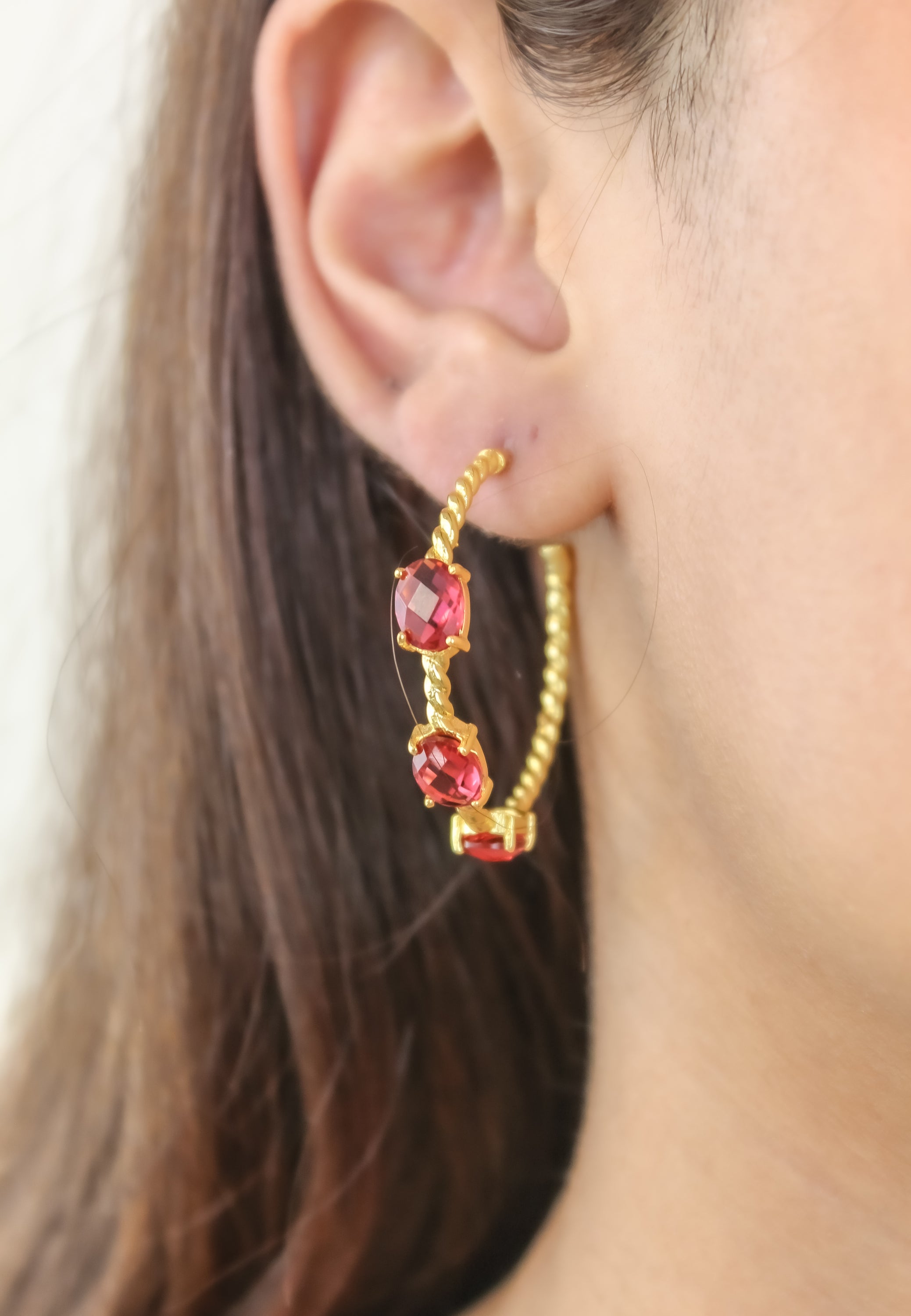 Elegant Doha Earrings featuring 18K gold plating and natural semi-precious stones, designed for pierced ears.