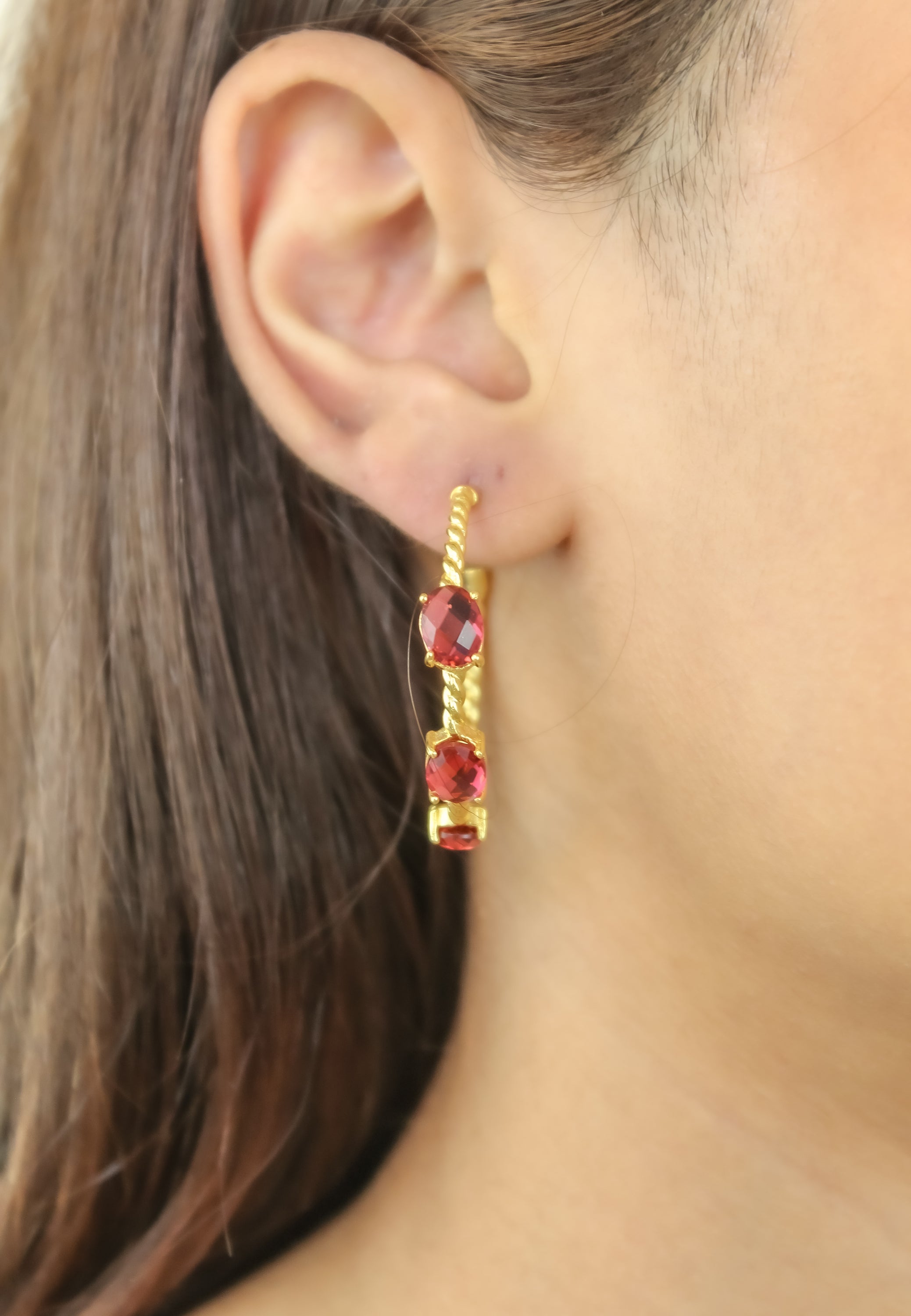 Elegant Doha Earrings featuring 18K gold plating and natural semi-precious stones, designed for pierced ears.