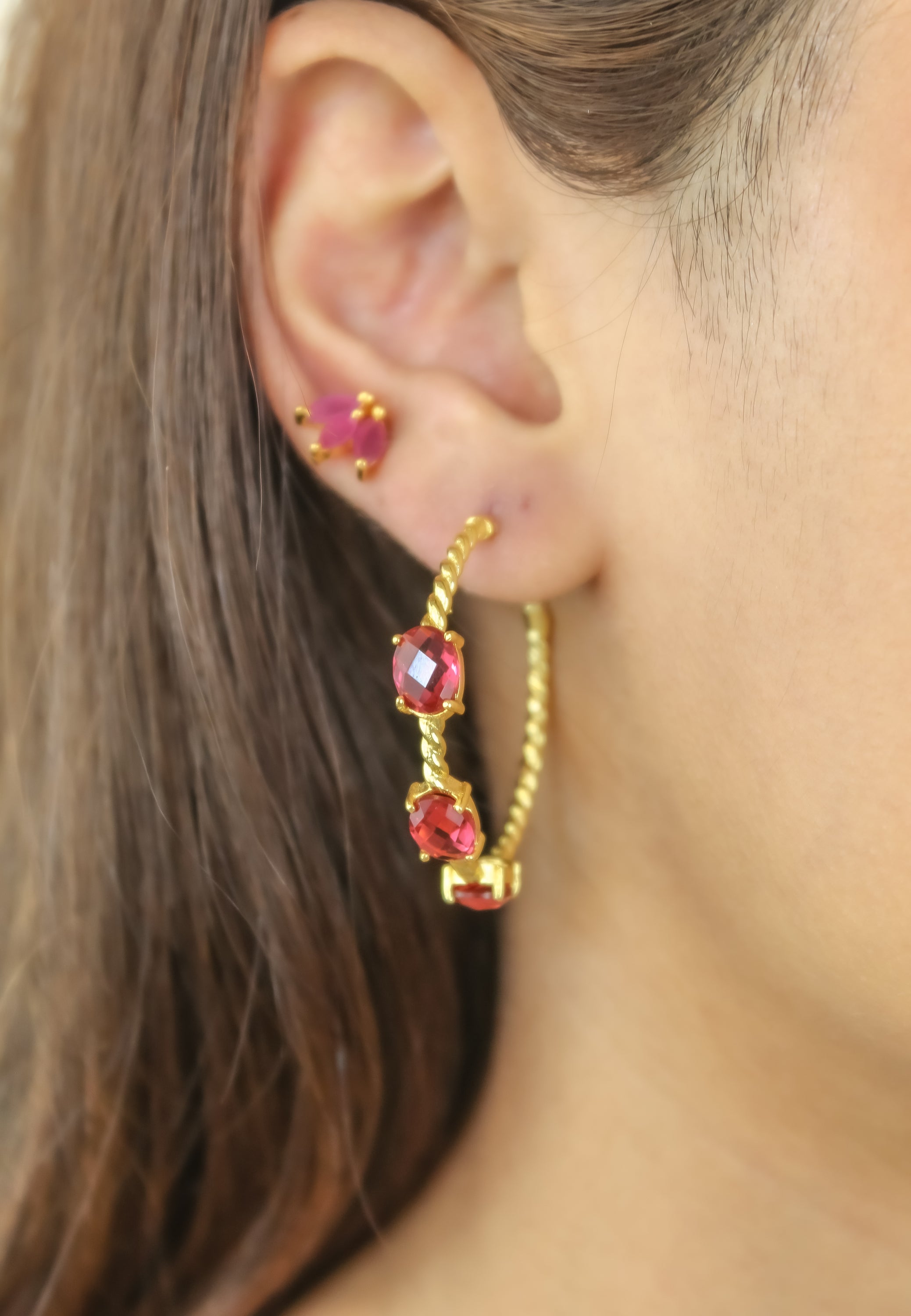 Elegant Doha Earrings featuring 18K gold plating and natural semi-precious stones, designed for pierced ears.