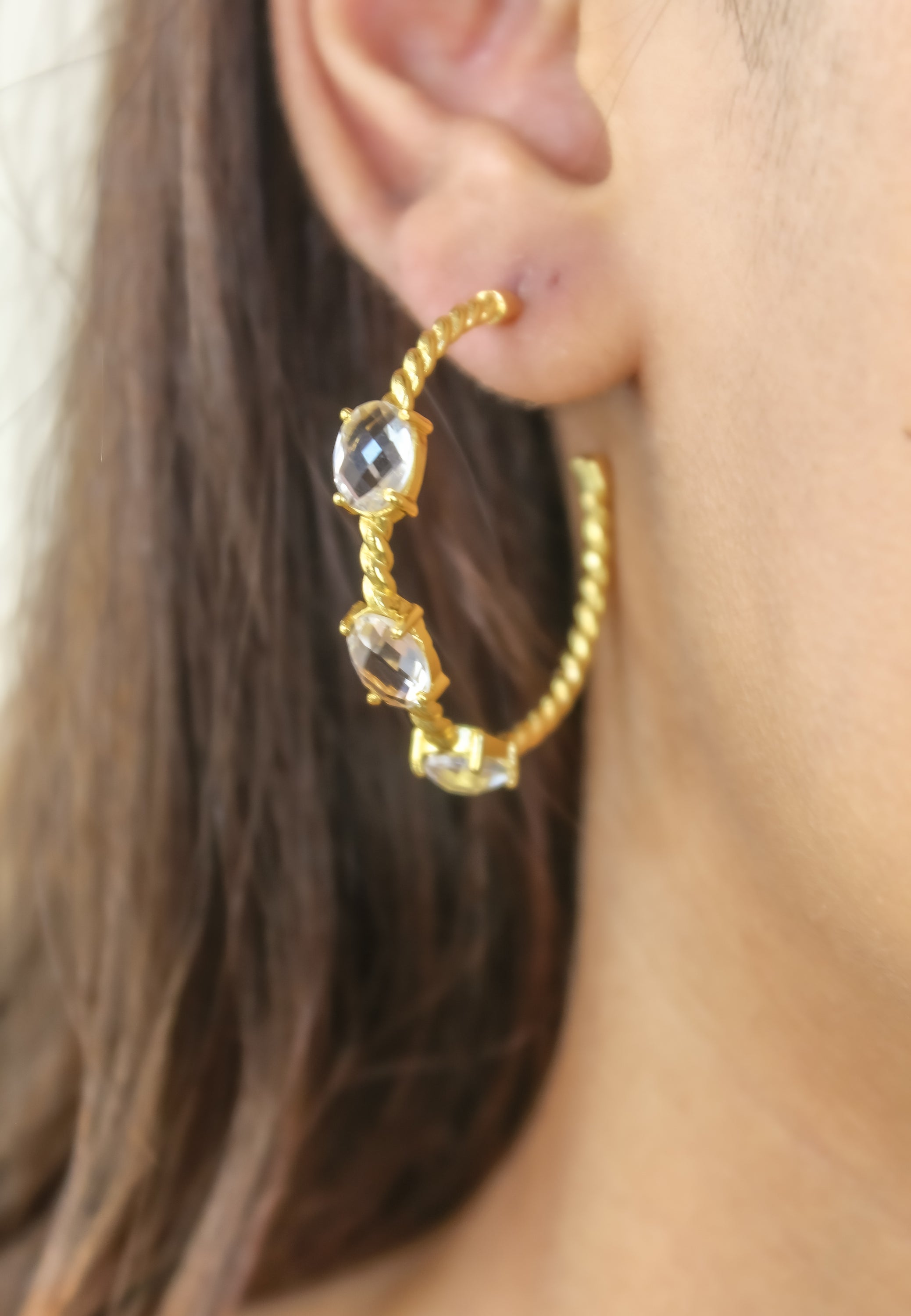 Elegant Doha Earrings featuring 18K gold plating and natural semi-precious stones, designed for pierced ears.