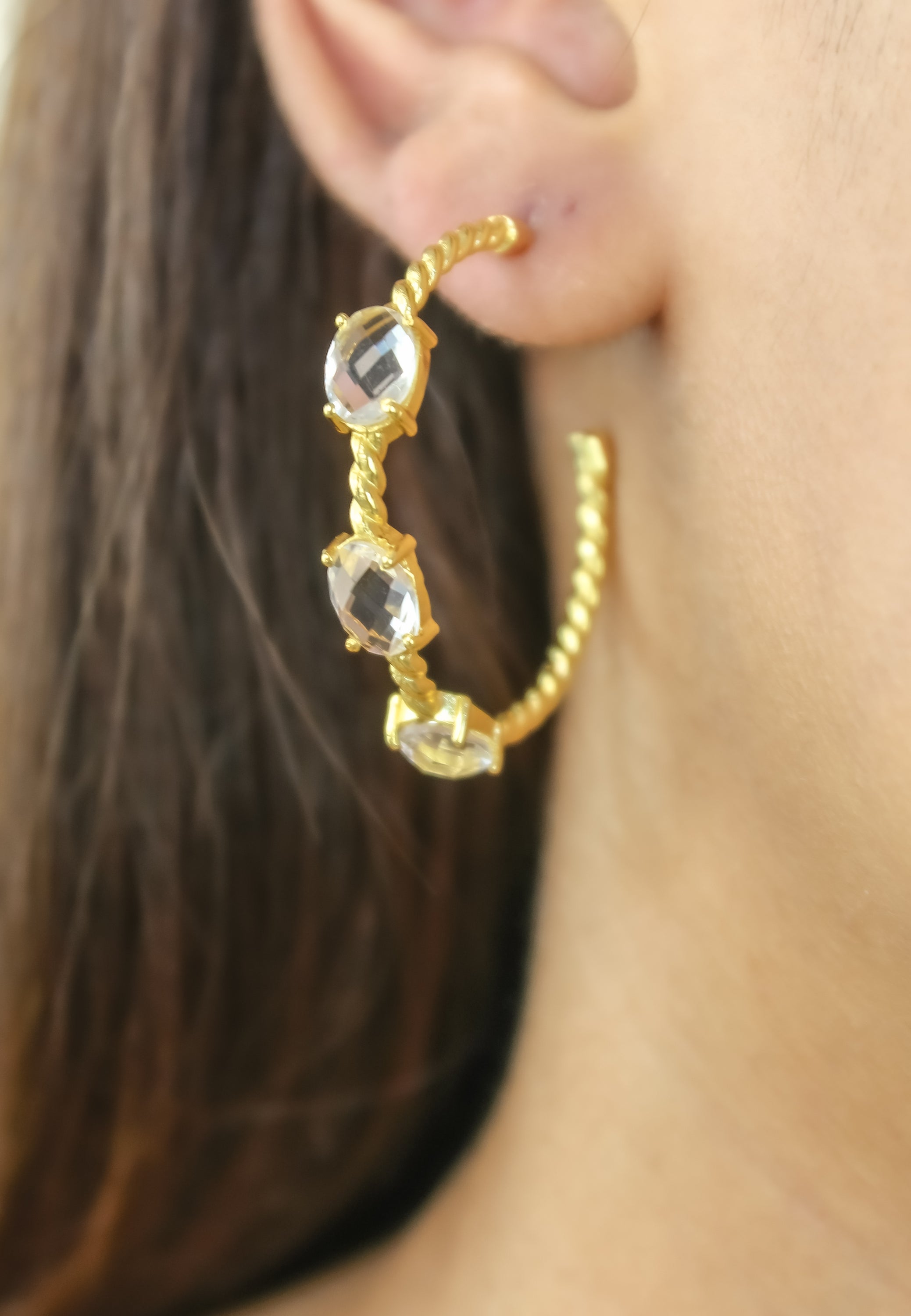 Elegant Doha Earrings featuring 18K gold plating and natural semi-precious stones, designed for pierced ears.