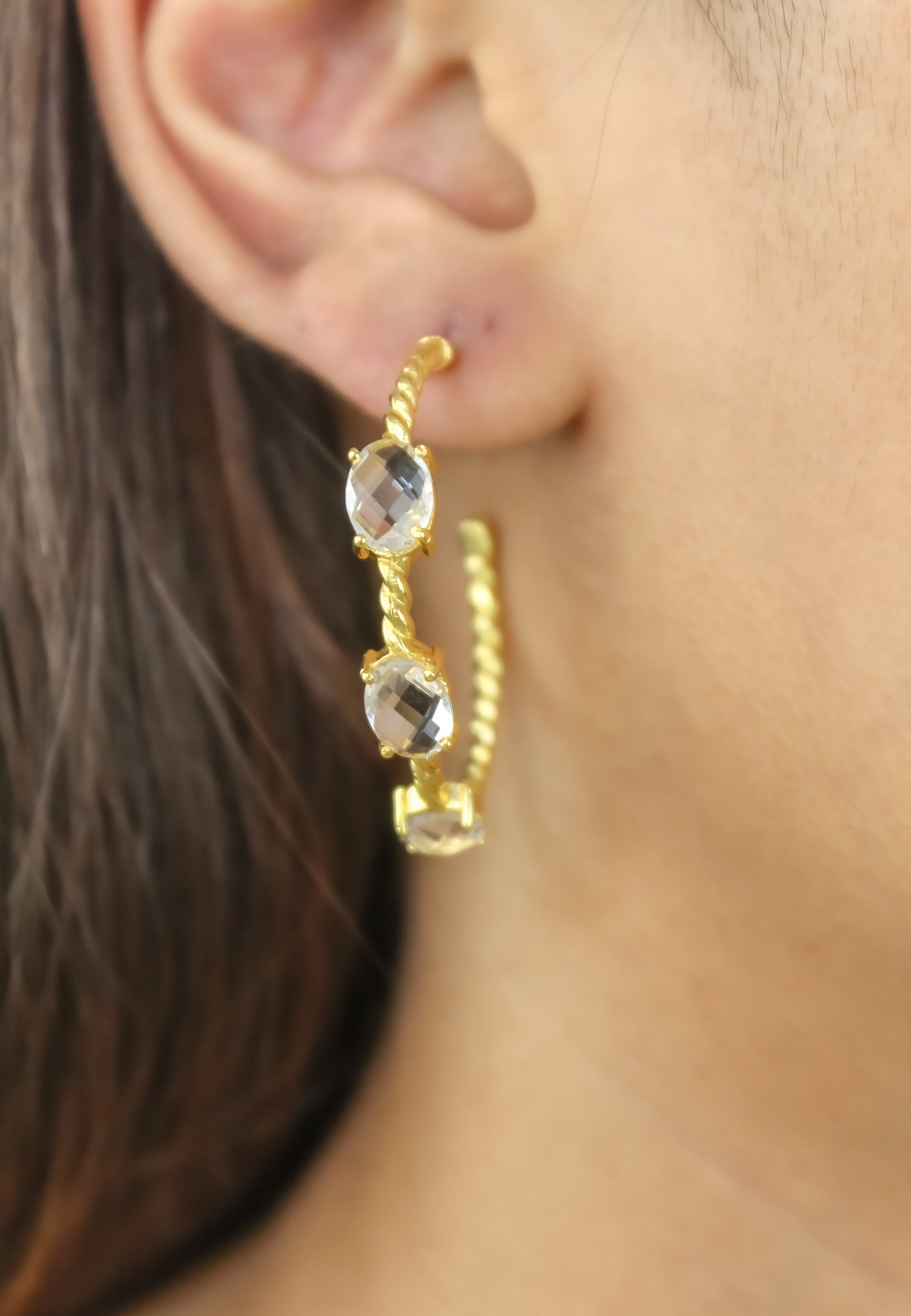 Elegant Doha Earrings featuring 18K gold plating and natural semi-precious stones, designed for pierced ears.