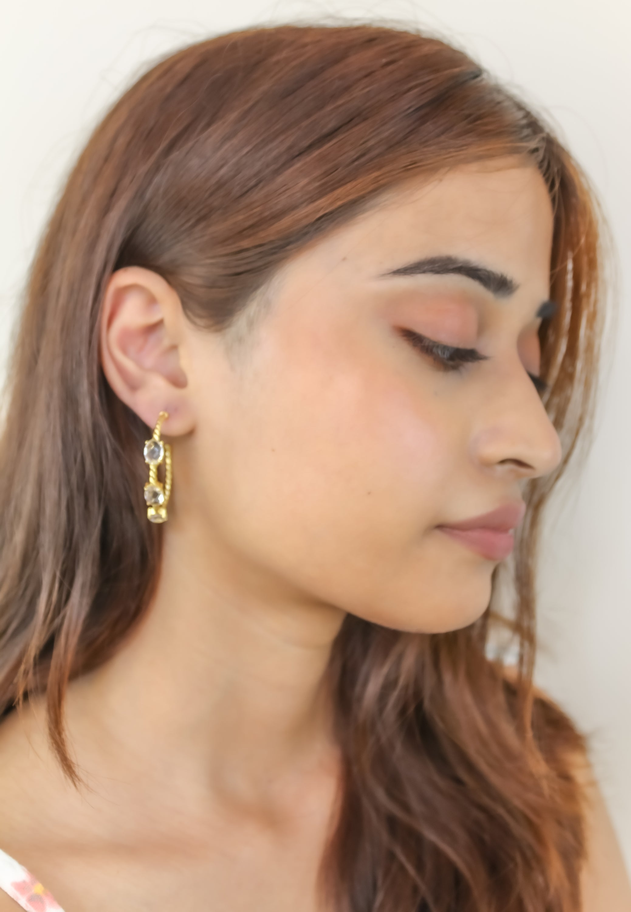 Elegant Doha Earrings featuring 18K gold plating and natural semi-precious stones, designed for pierced ears.