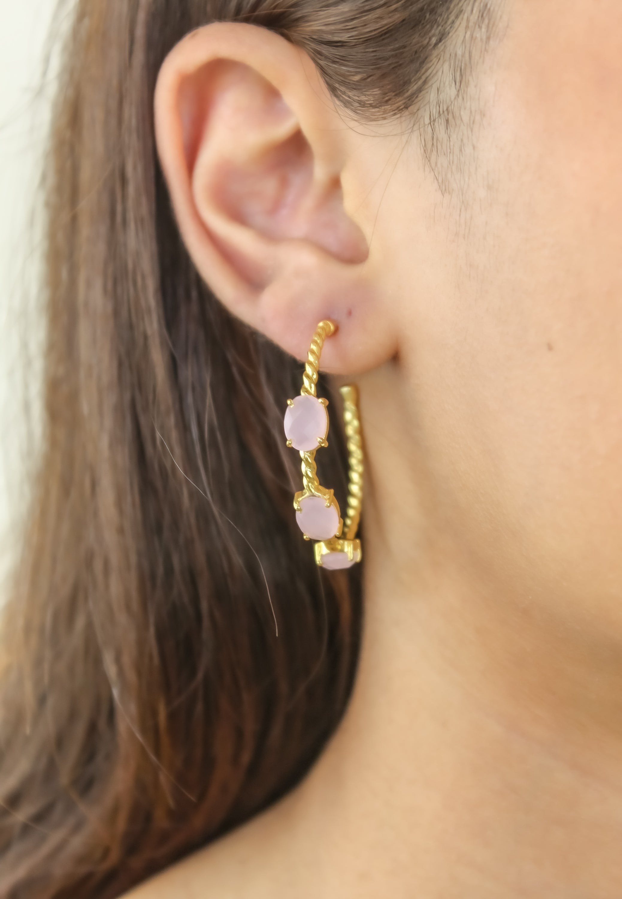 Elegant Doha Earrings featuring 18K gold plating and natural semi-precious stones, designed for pierced ears.