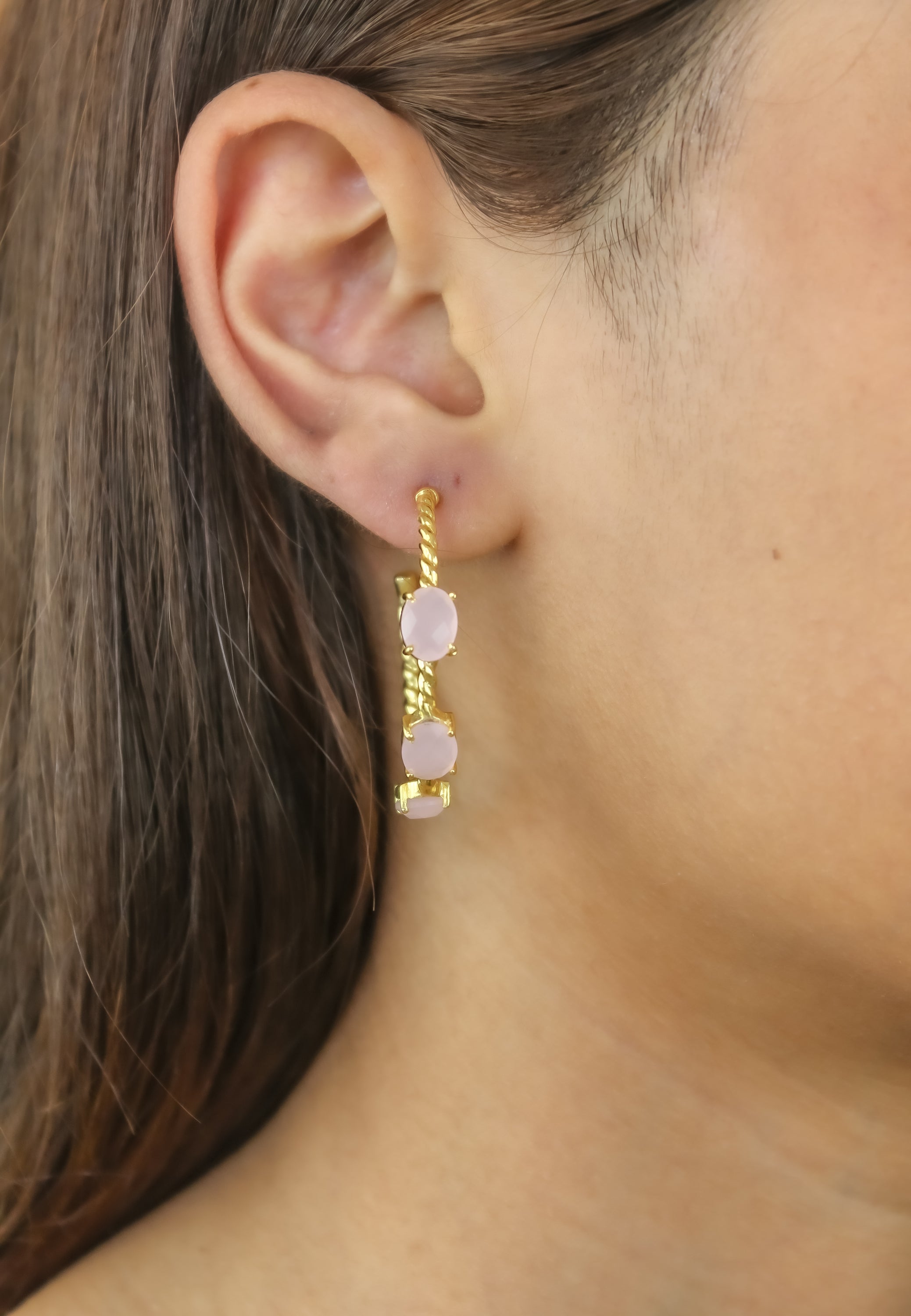 Elegant Doha Earrings featuring 18K gold plating and natural semi-precious stones, designed for pierced ears.