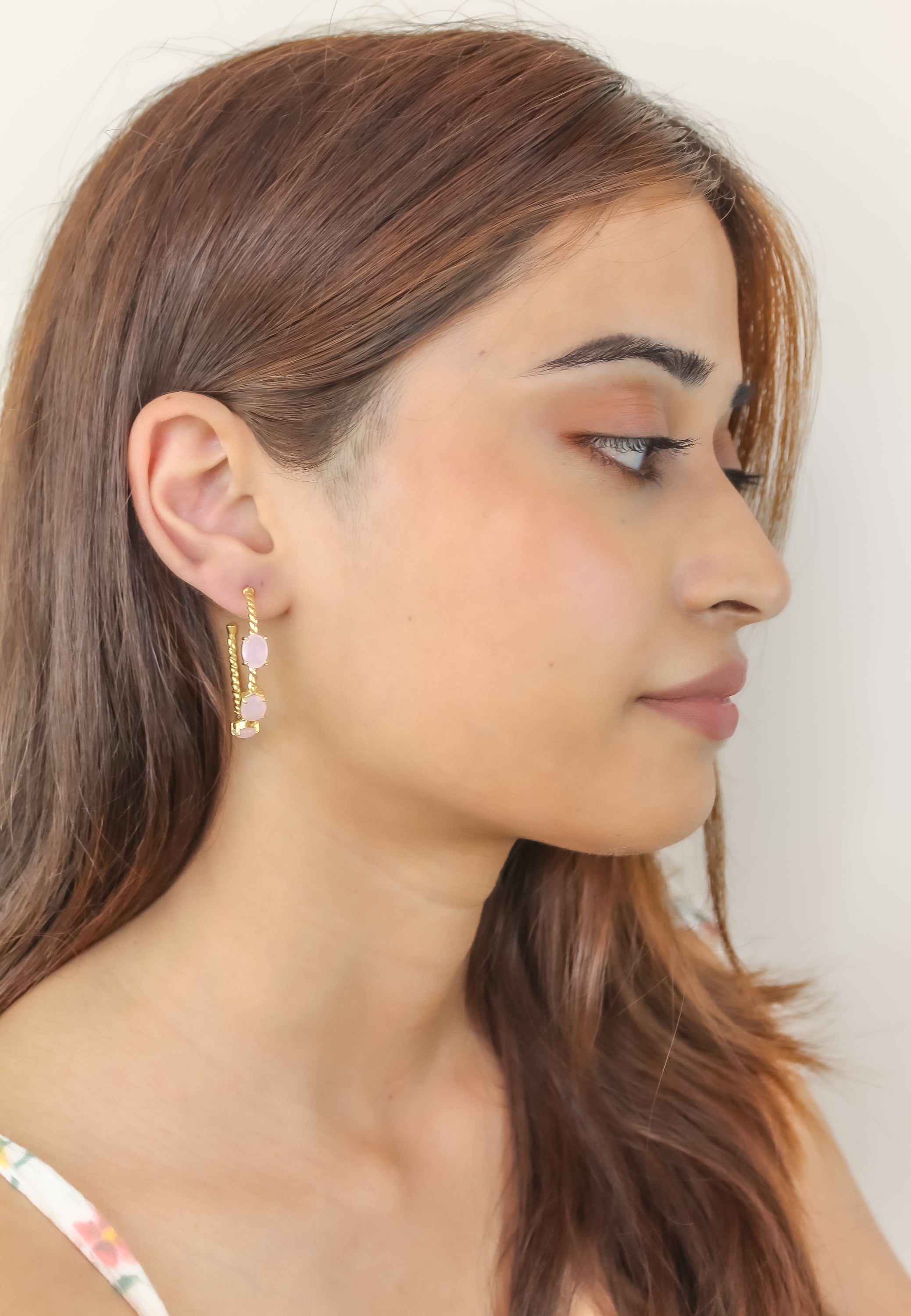 Elegant Doha Earrings featuring 18K gold plating and natural semi-precious stones, designed for pierced ears.